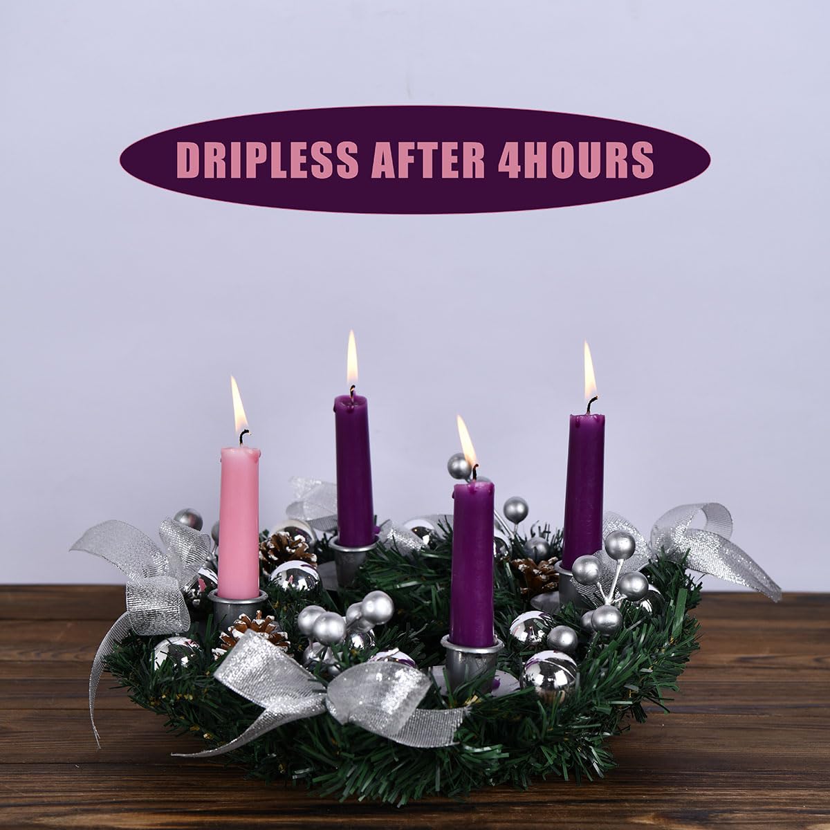 PAMELIFE 4 Pack Advent Taper Candles Set, 10-Inch Premium Dripless Unscented Christmas Real Wax Candles - Perfect for Holidays, Seasonal Celebrations, Church Services, and Parties.
