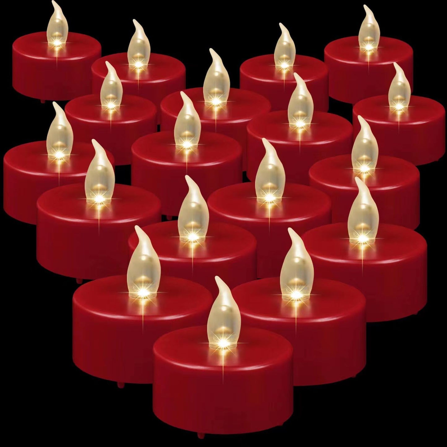 LED Tea Lights Flameless Candles: Battery Operated Bulk 24-Pack Realistic and Bright Flickering Long Lasting 200 Hours Electric Tealight Candles for Home Decor Halloween Christmas Wedding (Red)