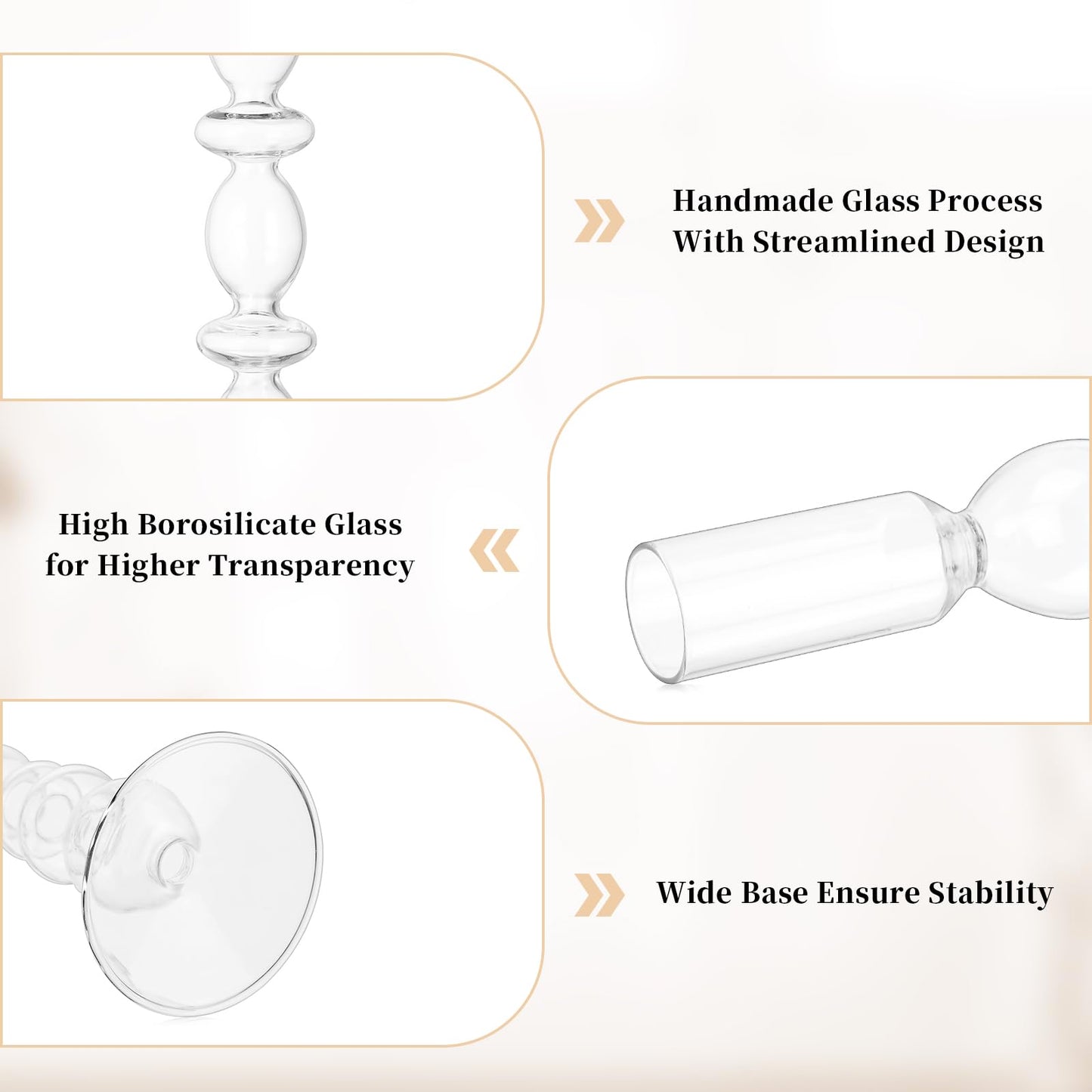 Glasseam Glass Candle Stick Holder: Clear Taper Candle Holders Set of 3, Modern Candlestick Holders for Taper Candles, Decorative Candle Holder for Table Centerpiece Wedding Party Christmas Decoration