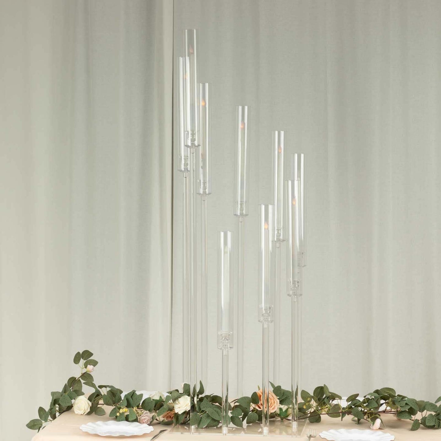 Efavormart 23" Tall Clear 3-Arm Crystal Round Glass Taper Candle Candelabra, Pillar Candle Holder Wedding Centerpiece