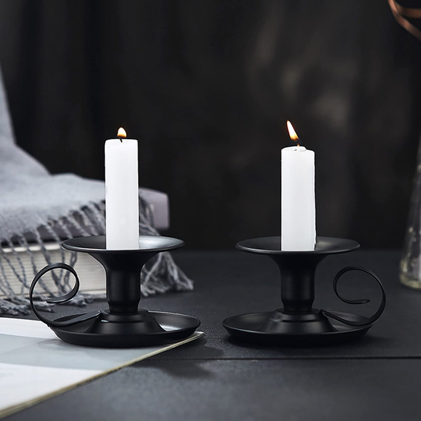 SZHTSWU Taper Candle Stick Holder, Set of 2 Retro Iron Candlestick Holders Candlelight Dinner Stand for Wedding Dinning Party Table Home Decoration (Black)