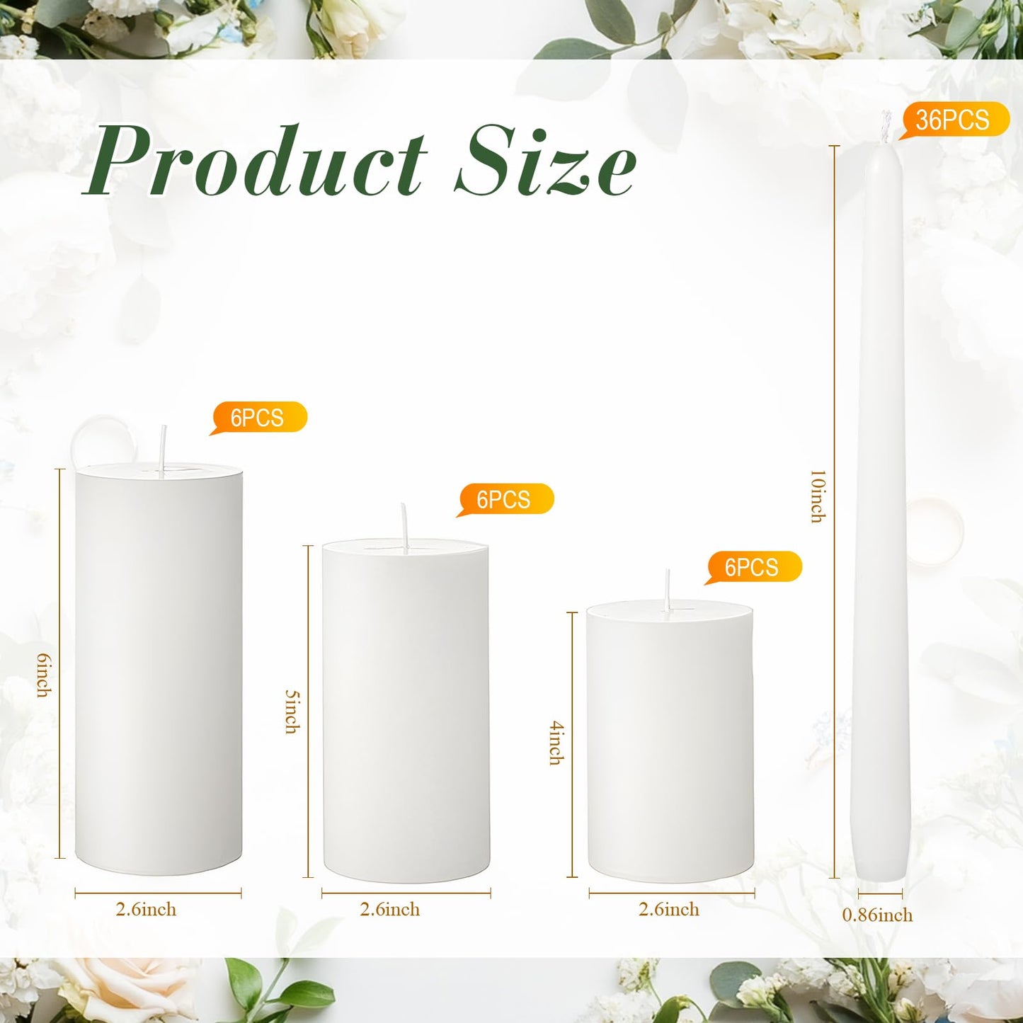MTLEE 54 Pcs Unity Candles Set for Christmas Unity 4" 5" 6" White Pillar and 10'' Taper Candles Bulk Ceremony Wedding Decorations Accessories for Banquet Party Centerpiece Dining Home Decor