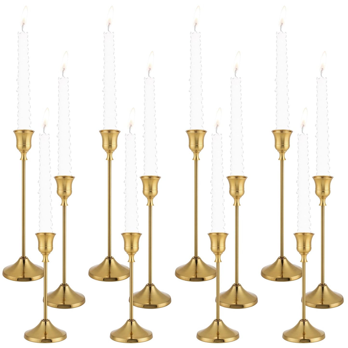 Tunyet Candlestick Holders 4 Sets(12 Pcs), Brass Gold Candle Holders with Anti-Slip Pad, Metal Taper Candle Holder, Candle Holder for Wedding Fireplace Mantel Housewarming Gift