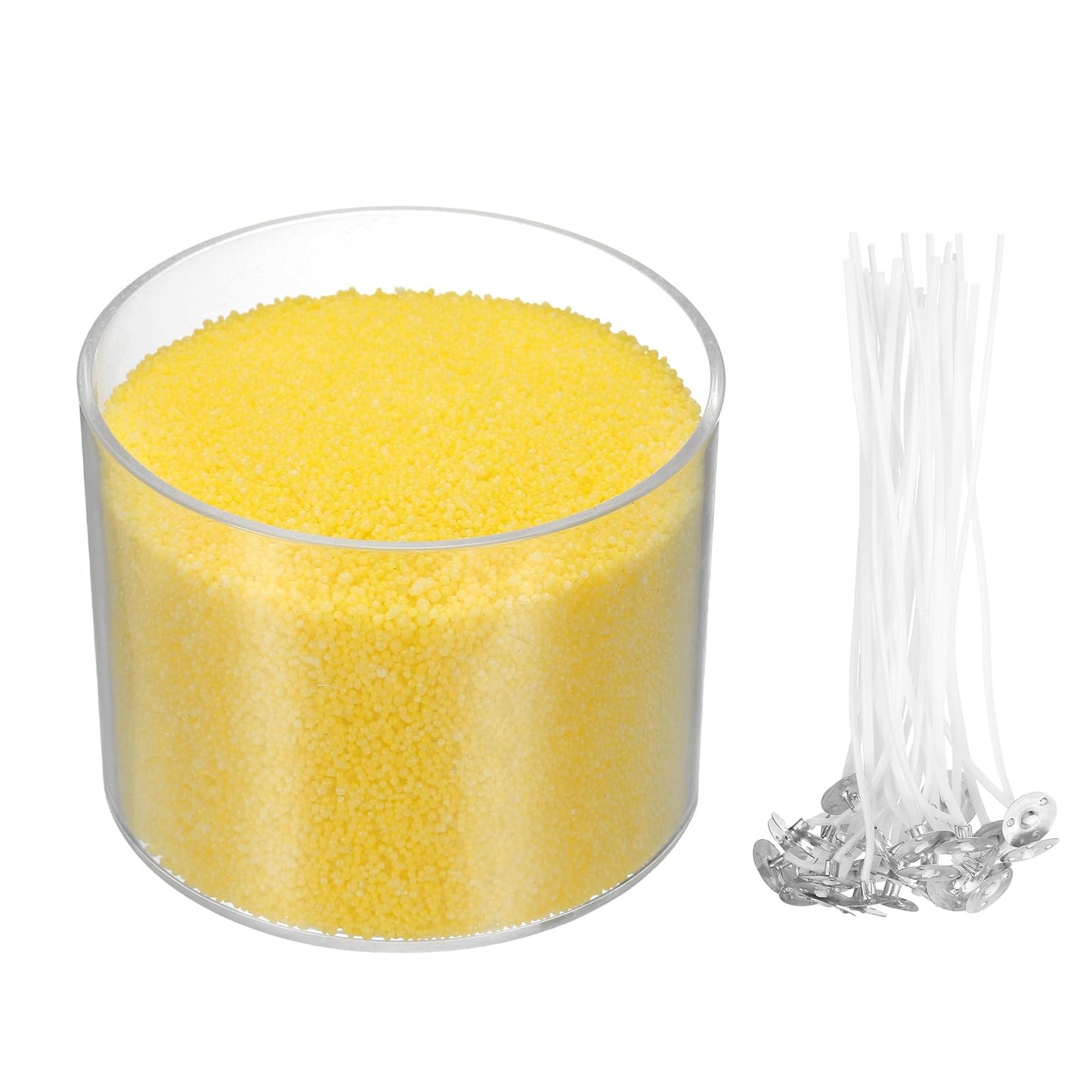 MECCANIXITY Pearled Sand Candles with 50 Pcs Wicks 21Oz / 600g Candle Beads Refillable Powder Sand Wax Making Kit for Thanksgiving Christmas Wedding Party DIY Home Crafts, Yellow