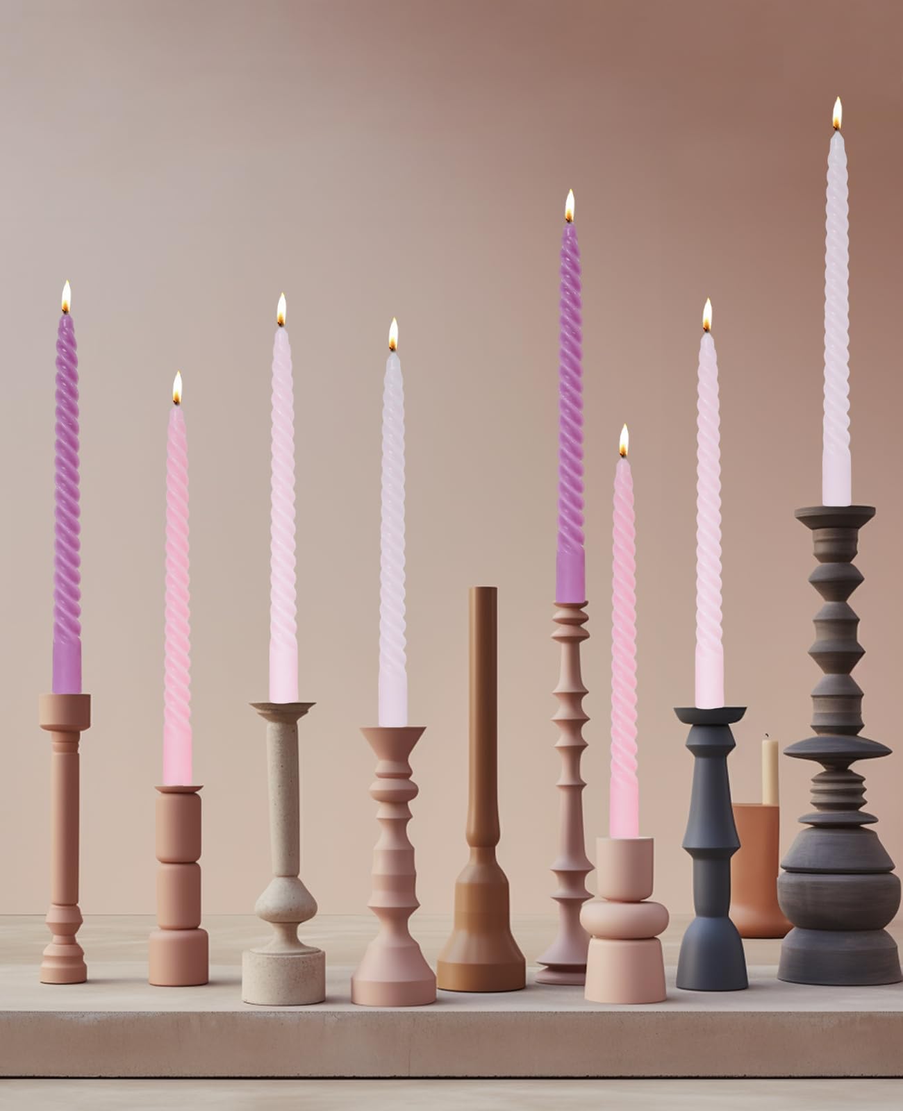 LPUSA Red Taper Candles Spiral Candle Sticks,Unscented Pastel Candle for Holiday,Wedding and Home Decoration,10inch,12 Pack(E-Gradient red)