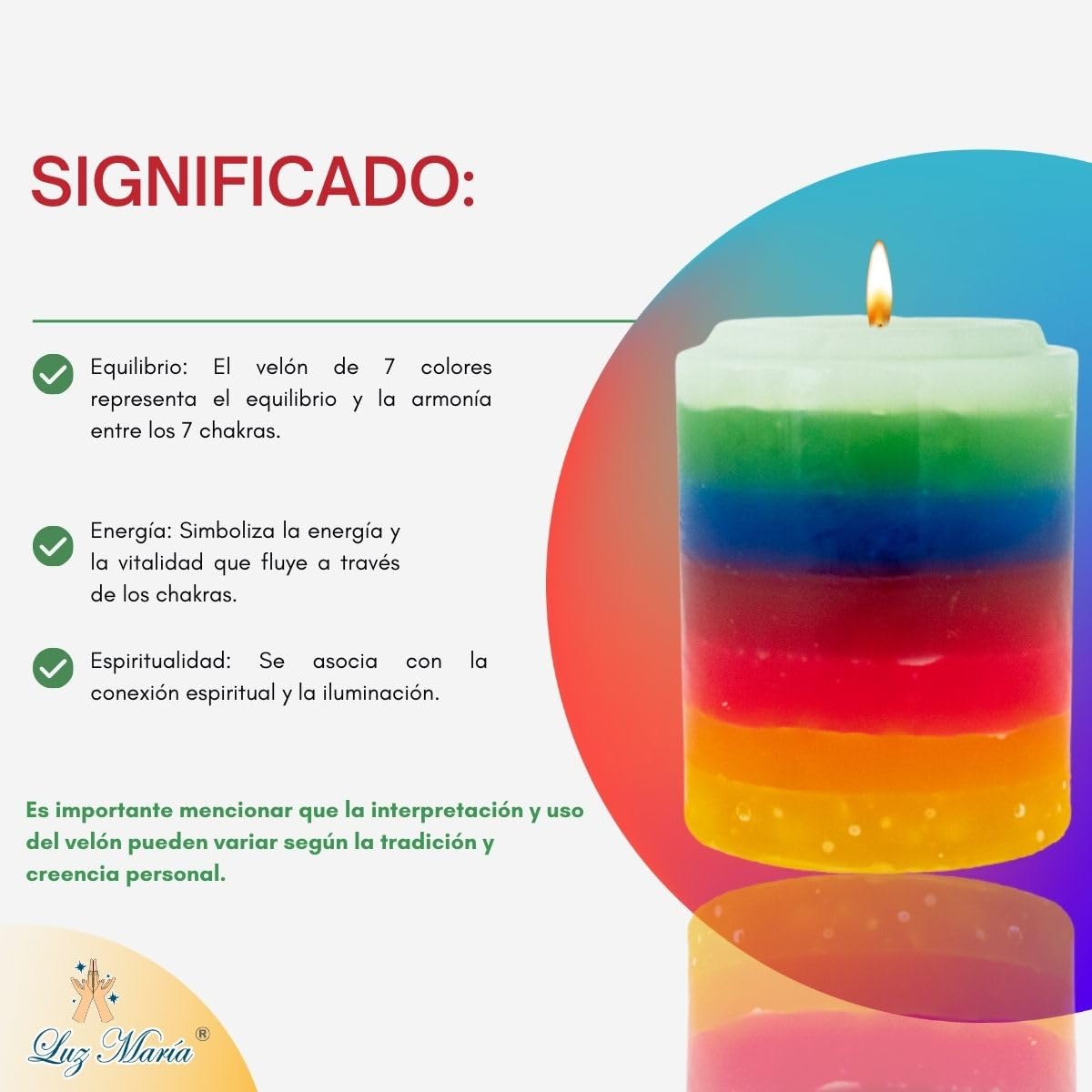 Luz Maria Plain Candle 7 Colours | 500g | 100% Paraffin | 7 Chakras | 7 Powers | for Rituals, Meditation, Home or Office Decoration, Social Events | 100% Quality |, 885043106