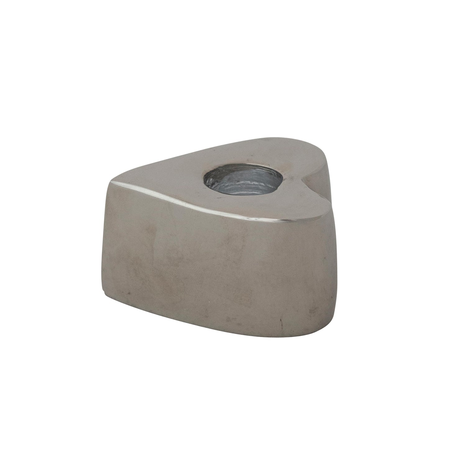 Creative Co-Op Cast Aluminum Heart Shaped Taper Candle Holder, Nickel Finish