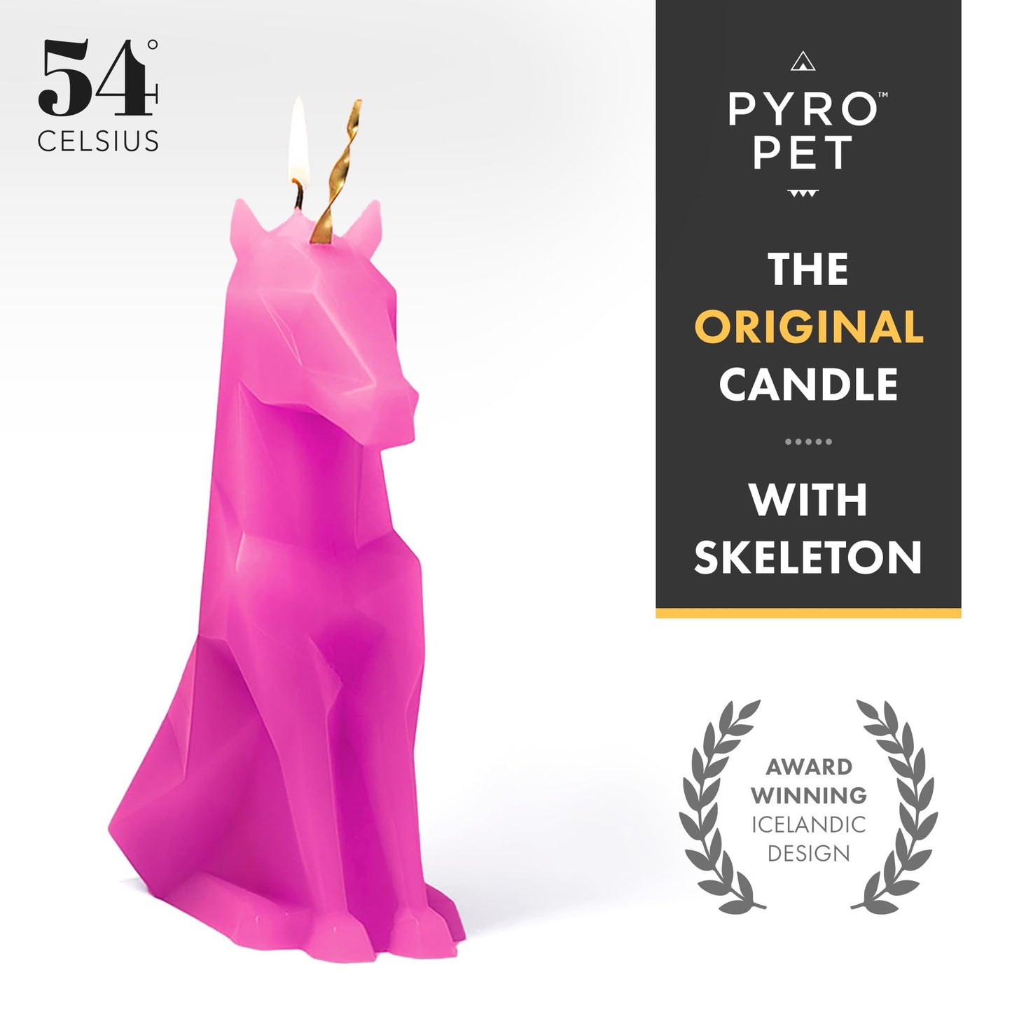 PyroPet Einar Unicorn Candle (Hot Pink) - Original Unicorn Candle with Metallic Skeleton | 16-Hr Burn Time | Dimensions: 5.1x2.6x8 in