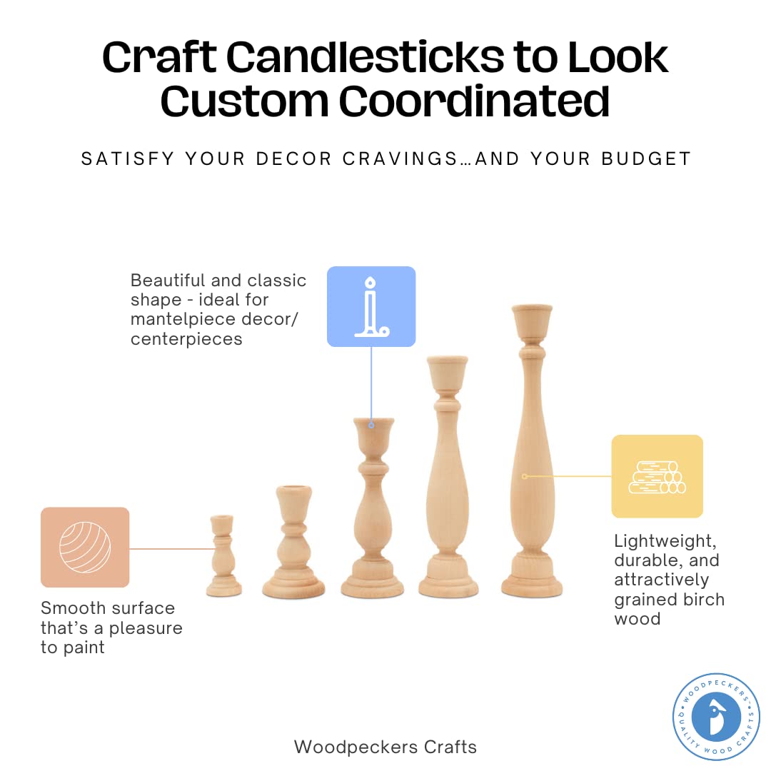 Mini Wood Candle Holders, 4 Inch Wooden Candlestick Holders with 7/8 Inch Hole, Set of 12 Unfinished Wooden Candle Holders, Farmhouse Rustic Candle Holder for Crafts, Decorating and Painting