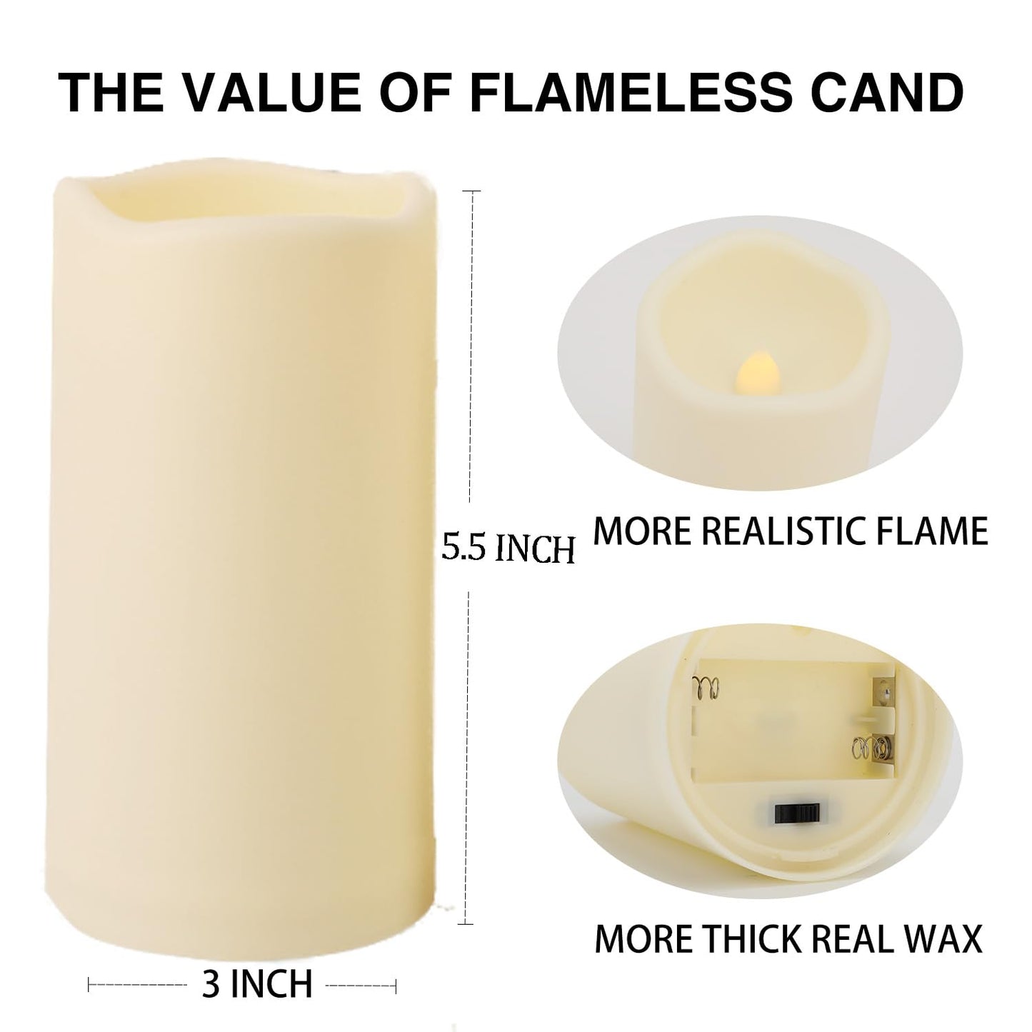 Biyanuo 9PACK Outdoor Plastic flameless Candles with Remote Control and Timer, LED Flickering Battery Operated Electric Pillar Candles (D3 xH5.5) for Camping, Weddings, Home Decoration