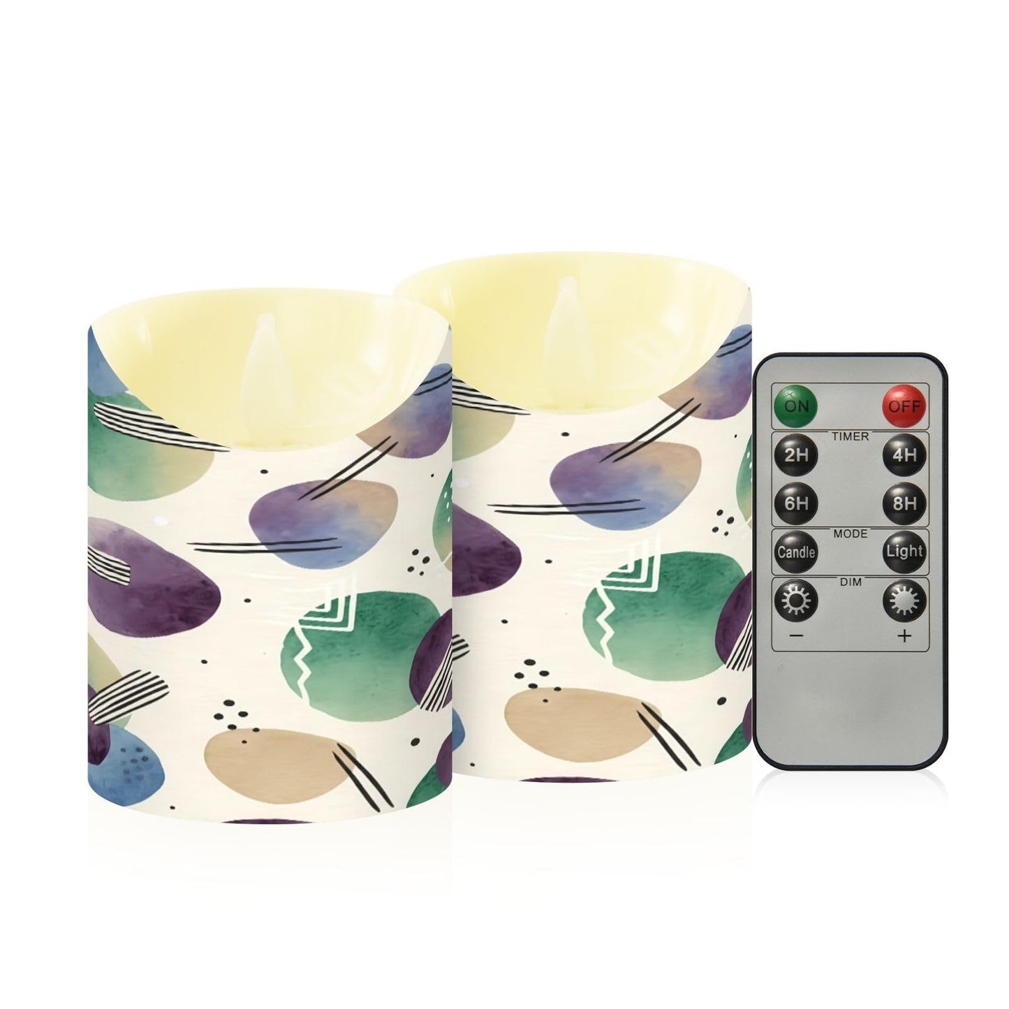 Gravopti Abstract Dots 2 Pack Flameless LED Pillar Candles with Remote & Timer, Battery Operated, Flickering Wax Candle for Wedding, Romantic Home & Party Decor