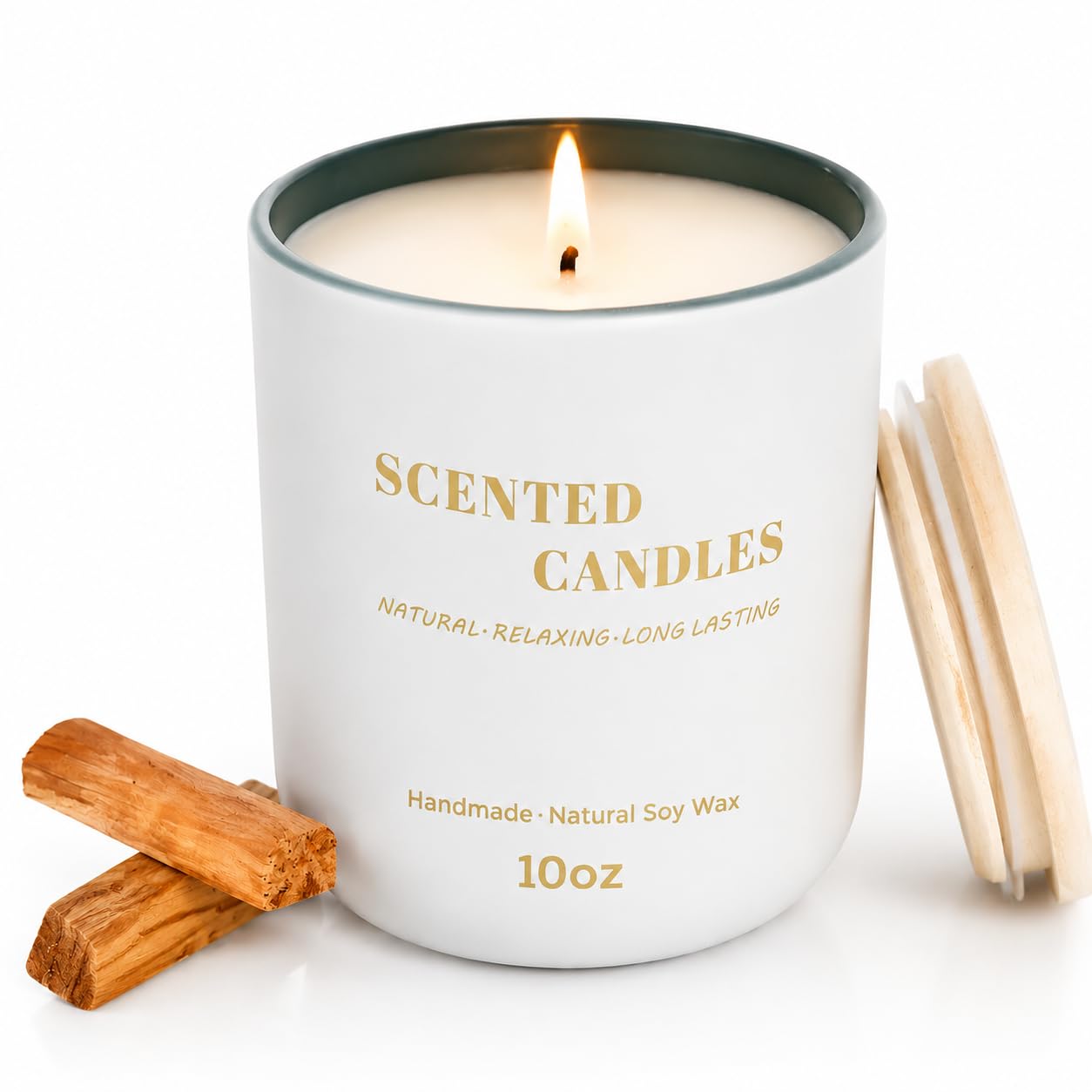 Lanttu Sandalwood Scented Candle for Home Decor, 10 oz Natural Soy Wax Jar Candles, 40 Hours Long Lasting Burning Candles for Men Women Mom Friend Birthday Housewarming Gift