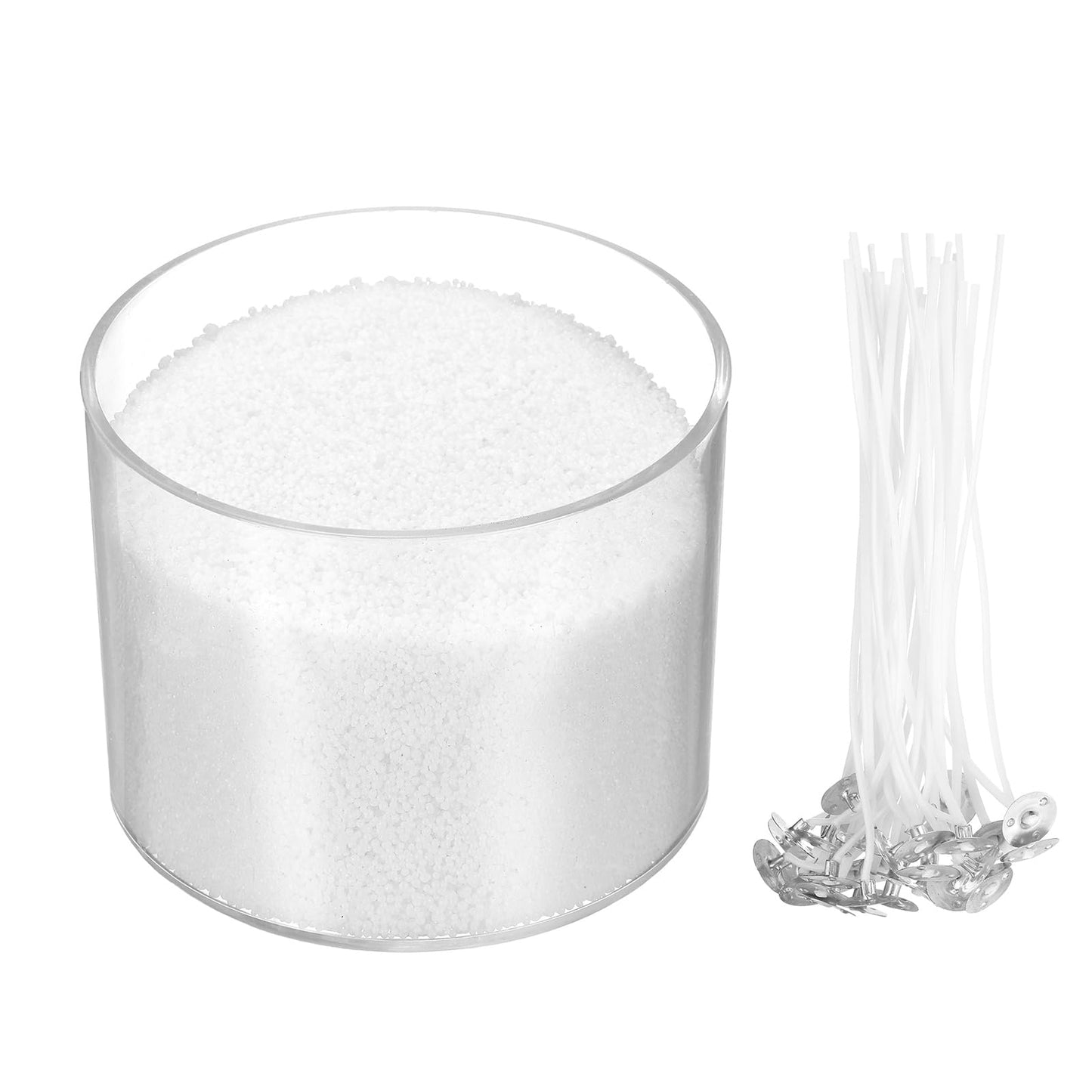 MECCANIXITY Pearled Sand Candles with 20 Pcs Wicks 7Oz / 200g Candle Beads Refillable Powder Sand Wax Making Kit for Thanksgiving Christmas Wedding Party DIY Home Crafts, White