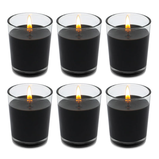 Set of 6 Black Votive Candles, Clear Glass Filled Unscented Soy Wax Candle for Home Décor Weddings Spa Holidays Party and DIY