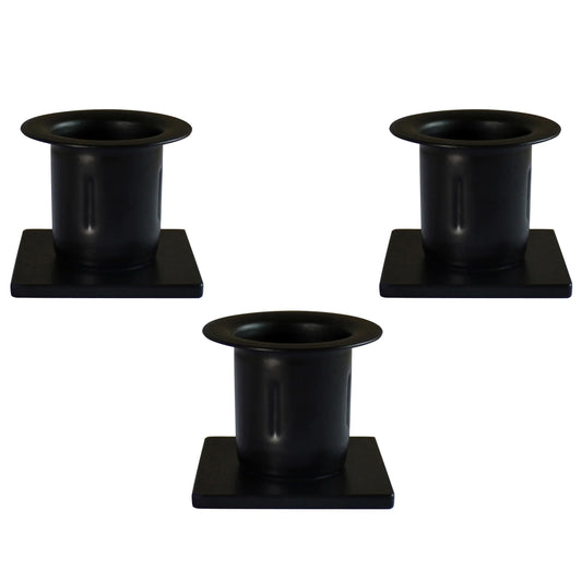 CVHOMEDECO. Primitive Iron Taper Candle Holders Vintage Black Candlestick Holders for Halloween Christmas Dining Room Home Decor. Set of 3, Square Base