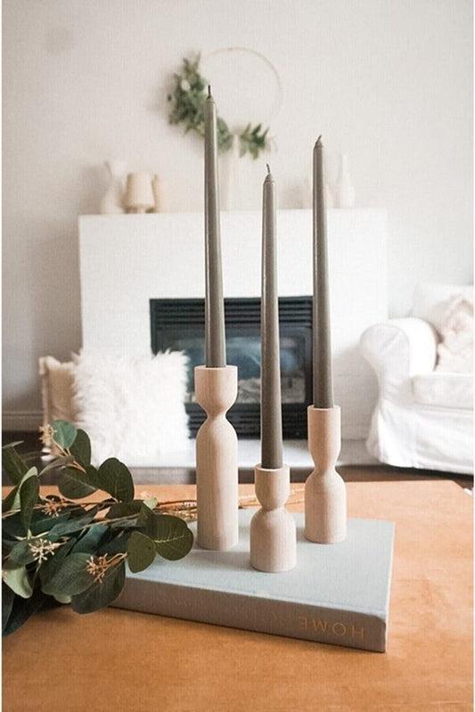 DUHALINE Wooden Candle Pillar Holder Set of 3,Rustic Farmhouse Candle Holder,Handmade Candlestick Holder, Wood Candle Holders, Console Table Decoration Pieces, Luxury Fireplace Candle Holder