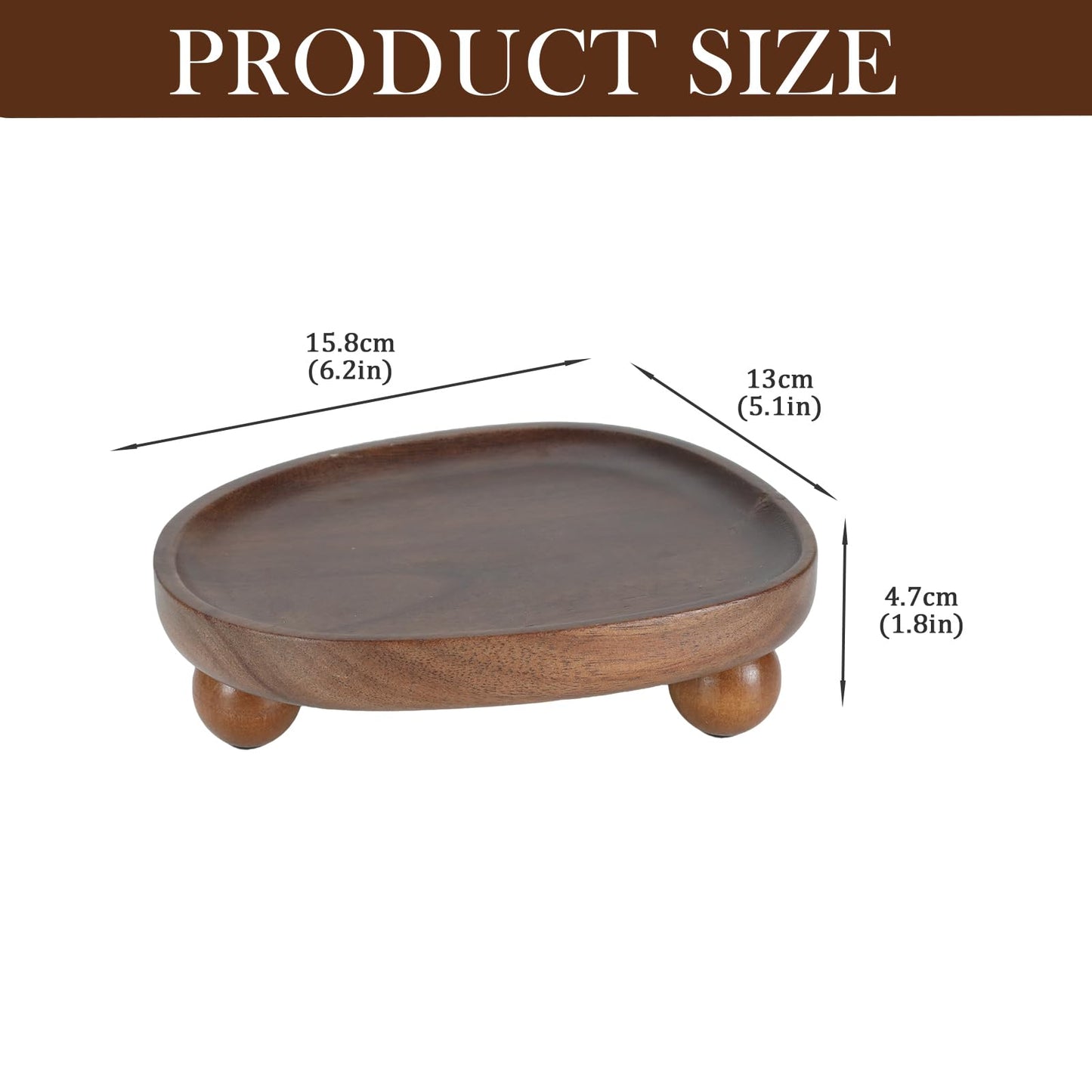 Gdfjiy Candle Tray, Wooden Candle Holder with Ball Feet, Decorative Candle Plate Candlestick Holder, Rustic Soap Dish Jewelry Tray for Bathroom, Vanity, Coffee Table, Party, Wedding and Home Decor