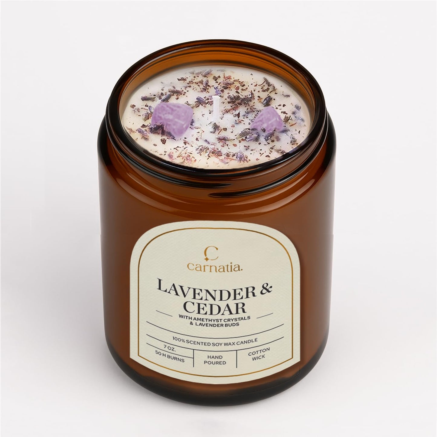 Carnatia Lavender & Cedar Scented Candle – 7 oz | 100% Soy Wax with Cotton Wick | 50 Hour Burn | Aromatherapy Candle for Home, Calm Focus & Relaxation | Gift for Women & Men