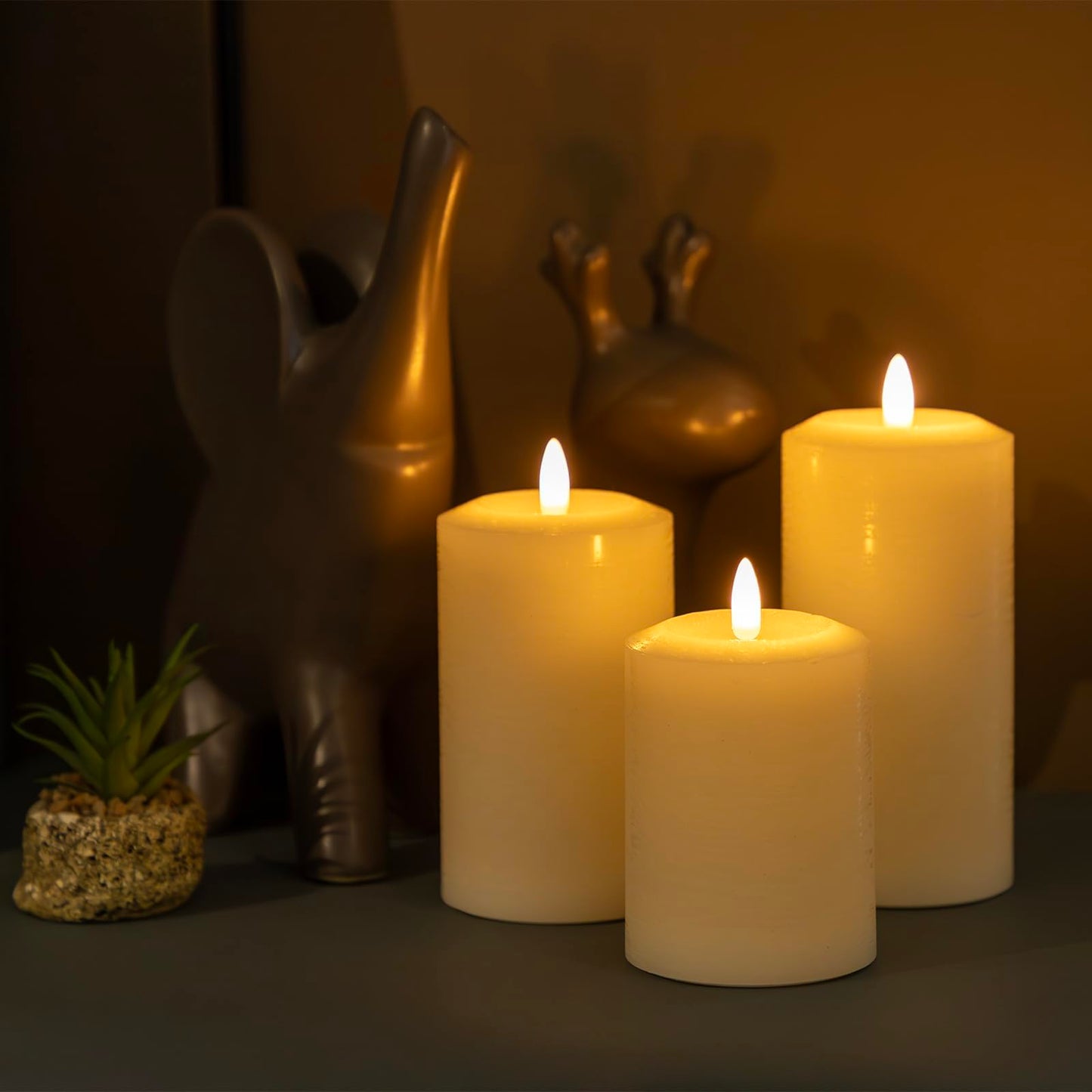 ANGELLOONG Flameless Pillar Candles with Remote, Real Wax LED Candles with Timer, Set of 3 Battery Operated Electric Flickering Candle for Home Decor, Living Room, Bedroom, Party