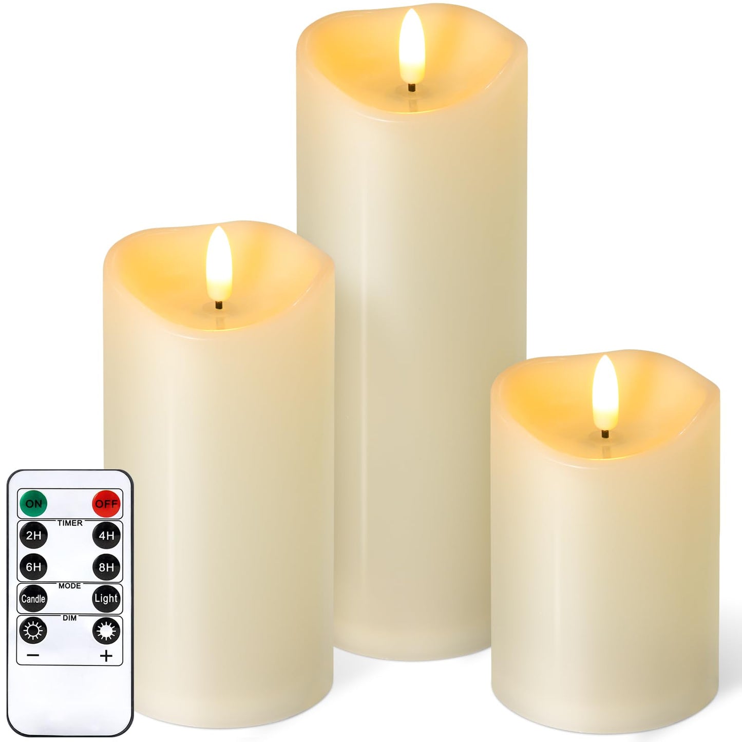 Outdoor Flameless Candles with Remote Timer - Waterproof Realistic Flickering LED Pillar Electric Battery Operated Fake Candle for Home Patio Wedding Fireplace Decor - Ivory 3 Pack (D3”H4”6”8”)