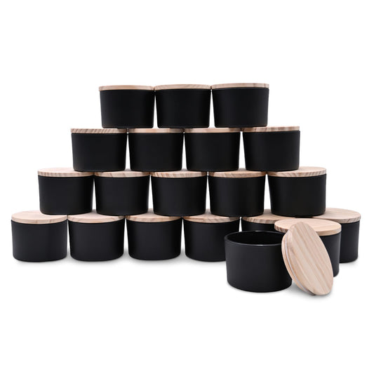 SHOWIN Thick Candle Jars for Making Candles 20 Pcs, 4 OZ Empty Jars with Wood Lids for Candle Making, Sample Container, Matte Black