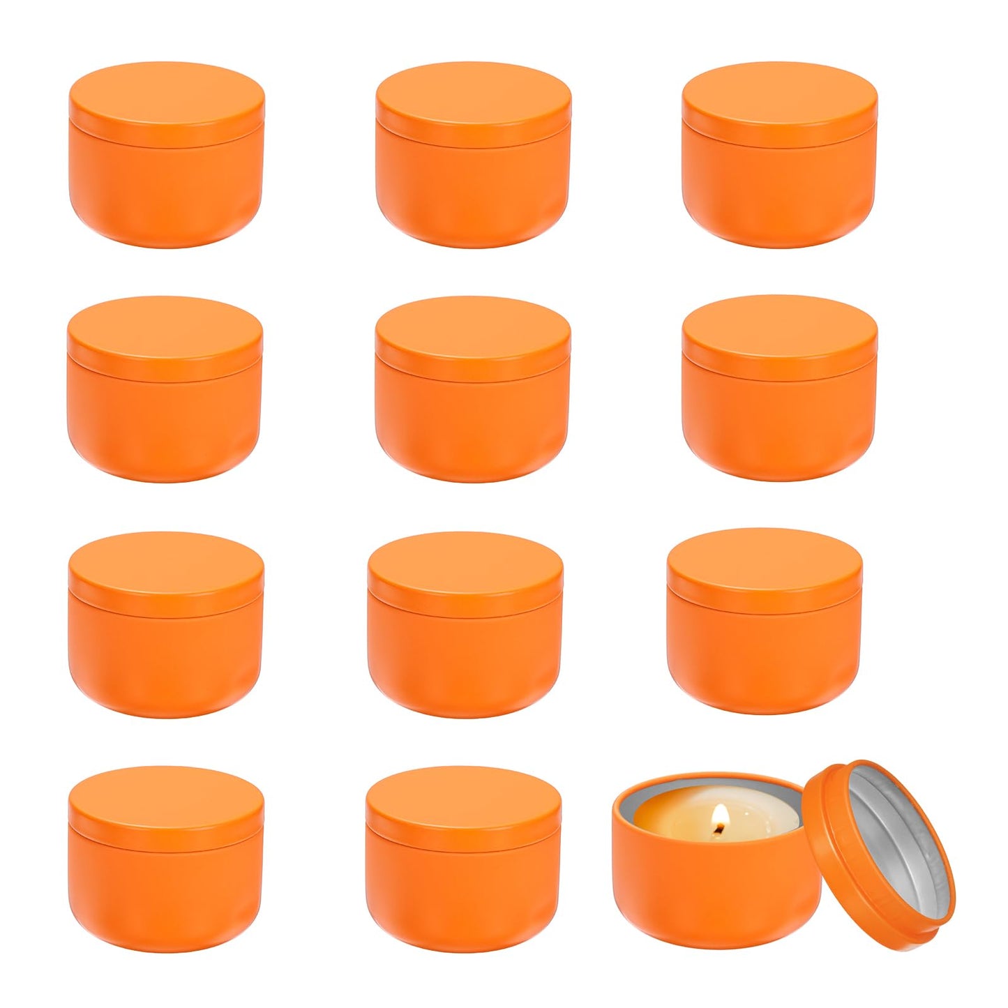 MECCANIXITY 3oz Candle Tins, 12pcs Metal Candle Tins Jars with Lids Round Empty Tin Can Containers Bulk for Storage Tea and Making DIY Arts Crafts Christmas Gifts, Orange