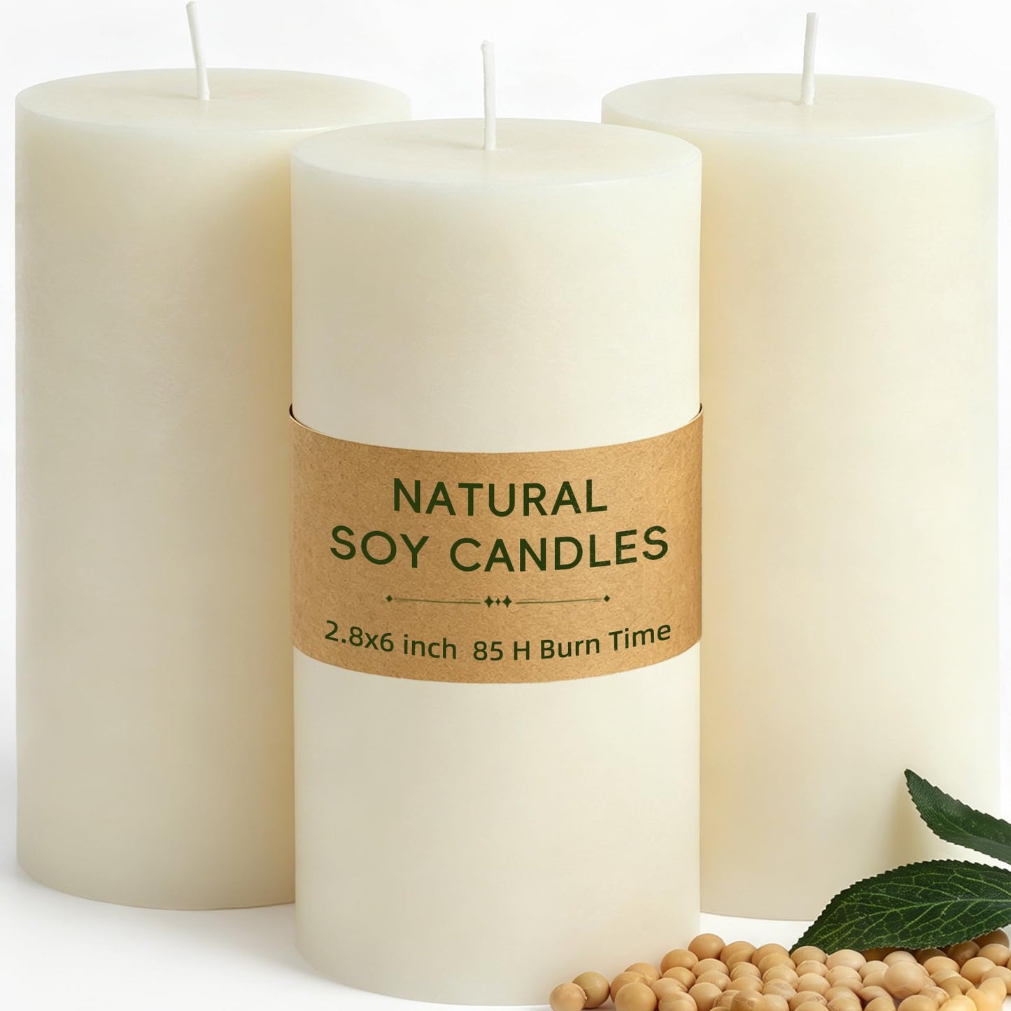 2.8x6 Inch Soy White Pillar Candles 255 Hours Long Burning Natural Unscented Non-Toxic White Soy Wax Candle Handmade Smokeless Soybean Pillar Candle for Wedding Table Home, 3 Pack