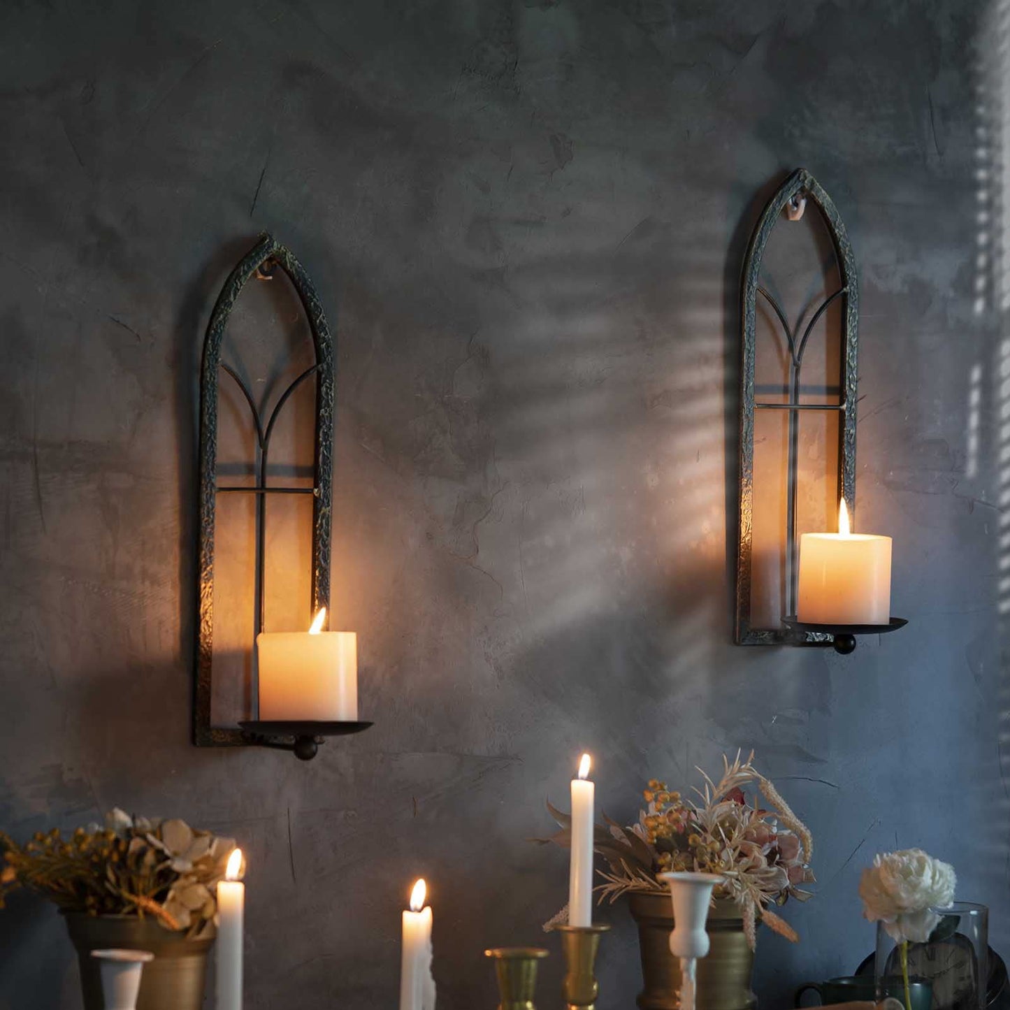 GAKA Metal Rustic Wall Sconce Candle Holder Set of 2 Black Gold Wall Gothic Mount Candle Sconce Holder for Living Room, Bathroom, Dining Room,Window Styling