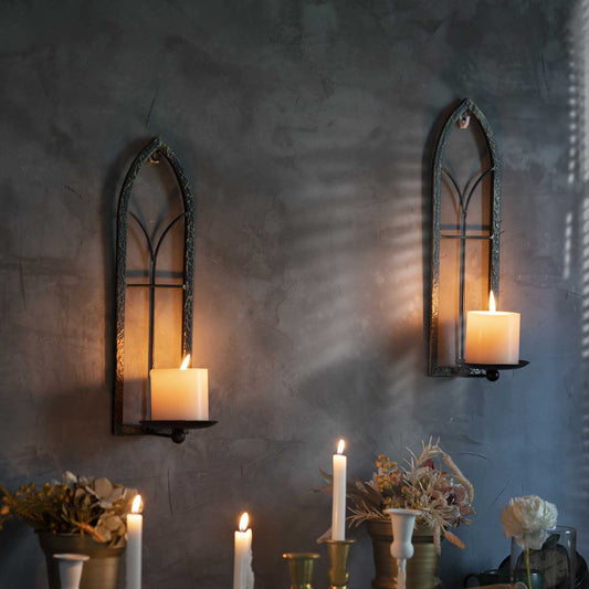 GAKA Metal Rustic Wall Sconce Candle Holder Set of 2 Black Gold Wall Gothic Mount Candle Sconce Holder for Living Room, Bathroom, Dining Room,Window Styling