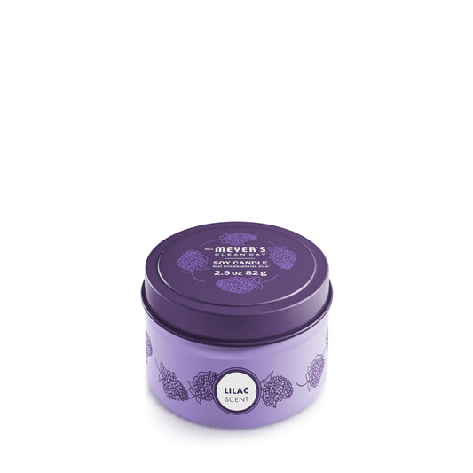 MRS. MEYER'S CLEAN DAY Soy Tin Candle, 12 Hour Burn Time, Made with Soy Wax and Essential Oils, Lilac, 2.9 oz