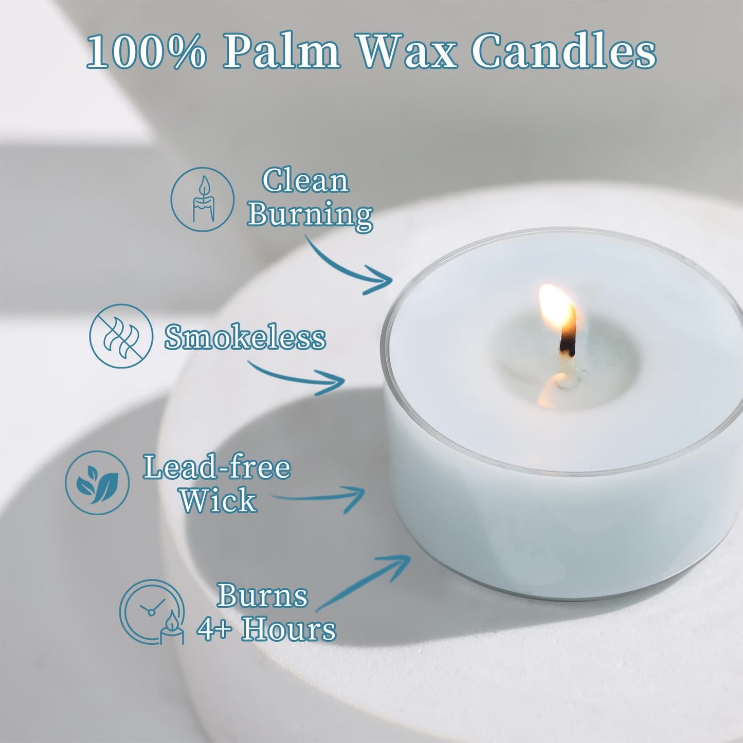 Ocean Memory Scented Tea Lights Candles – Soft Blue – 6 Hour Burn – 100% Palm Wax – Scented Tealight Candles for Holiday Relaxation, Winter Gatherings – 48 Pack Scent Votive Candle