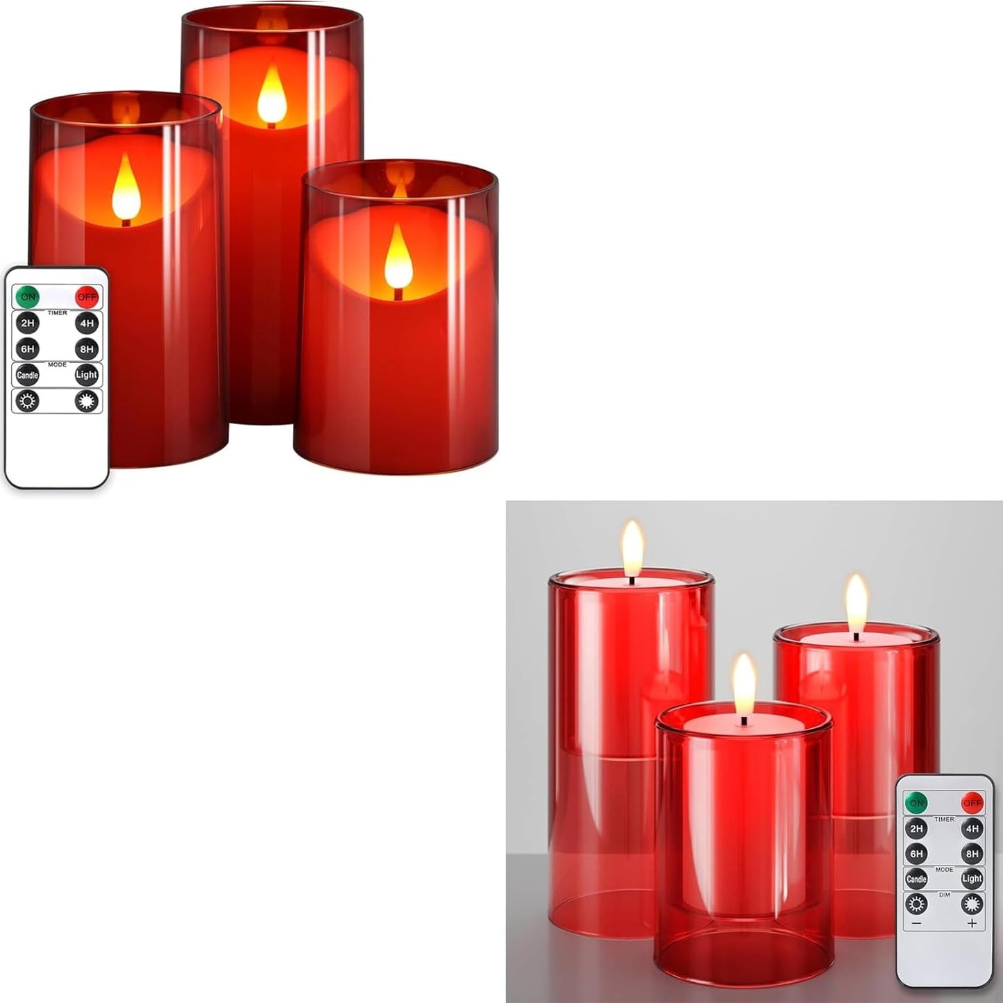 NURADA Flameless Candles with Remote Timer: 3D Wick Battery Operated Led Pillar Candle Fake Candles Set for Wedding Birthday Halloween Christmas Decorations - Red