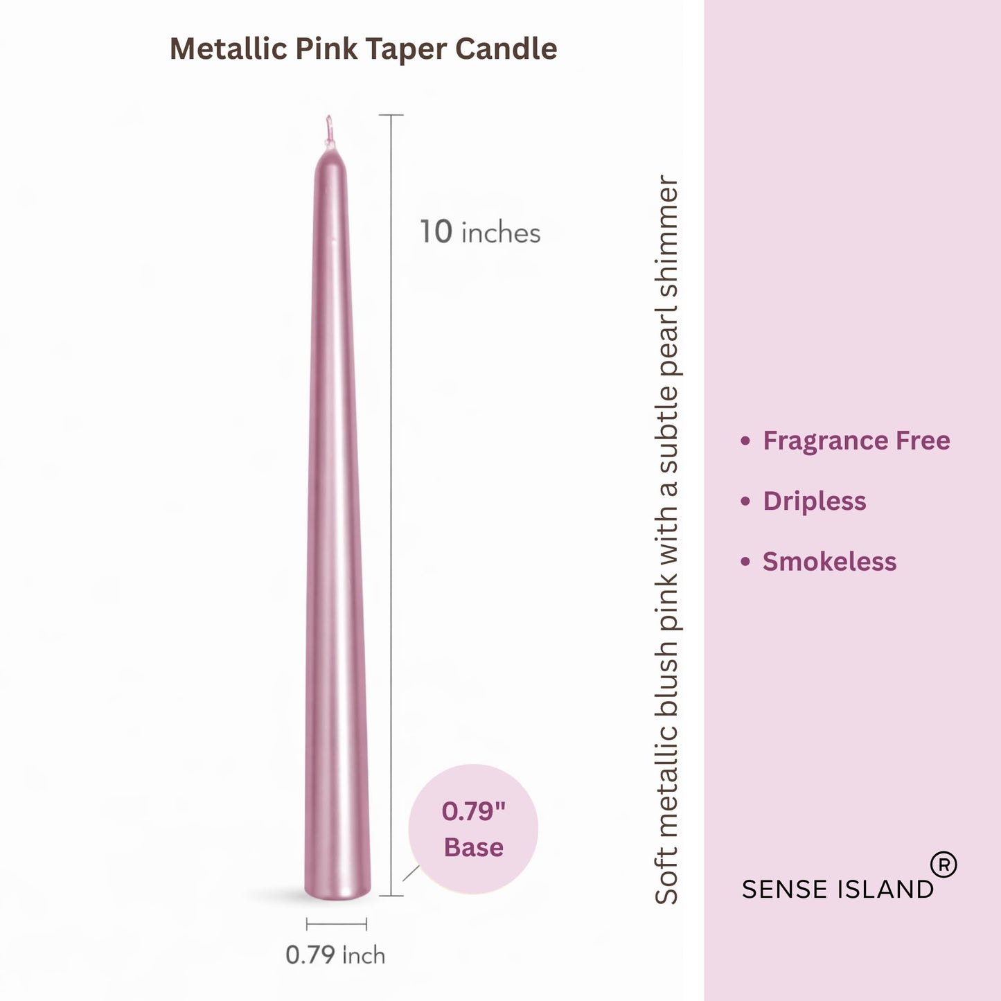 Light Pink Taper Candles 10'' with Pearl Shimmer Candle Sticks Set of 4 | Unscented Candlesticks for Home Decorations, Tapered Candles for Wedding Receptions Smokeless Dripless