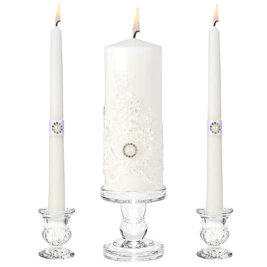 Unity Candles with Glass Candle Holder for Wedding Ceremony - Unity Candle Set Wedding Candles for Ceremony, Unity Ideas for Religious Anniversary Newlyweds Unity Candle Gifts