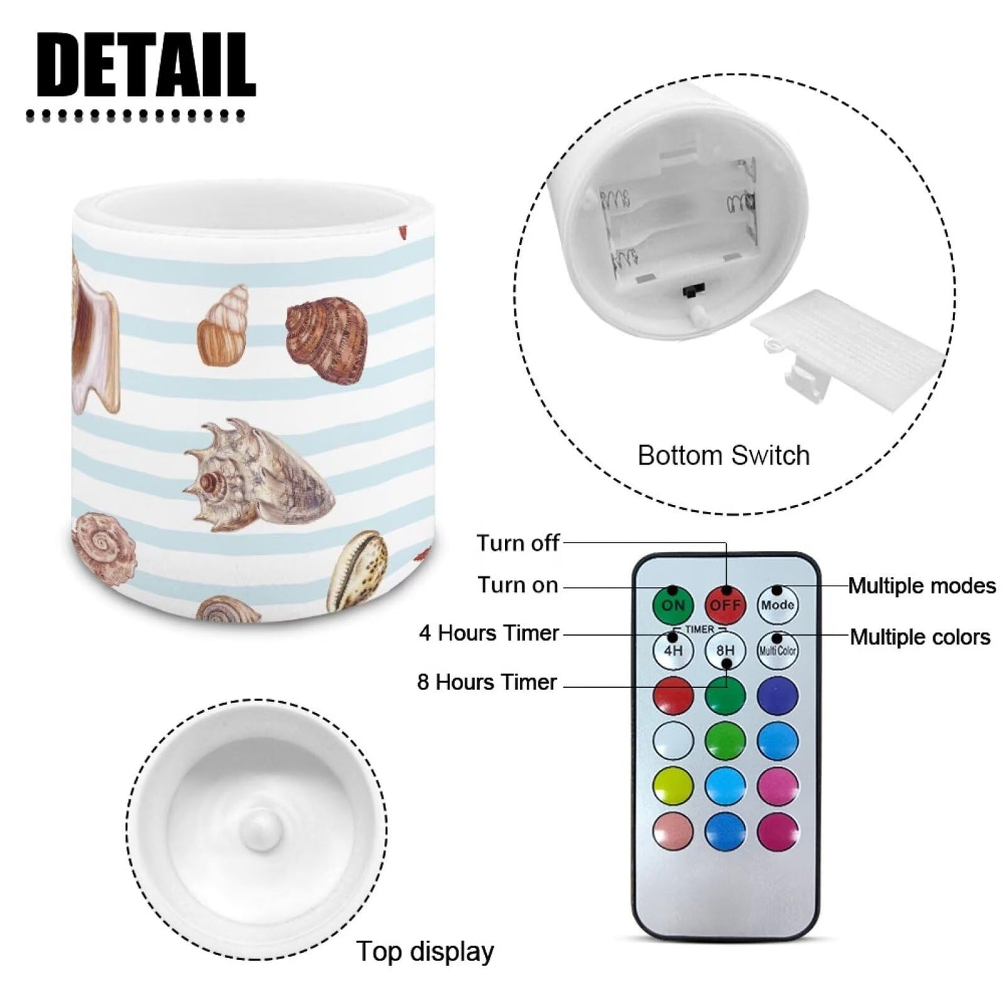 Cozeyat Sea Shell Flameless Candles 4 Pack Battery Operated LED Pillar Candles with Remote Control Timer Waterproof for Indoor Outdoor Beach