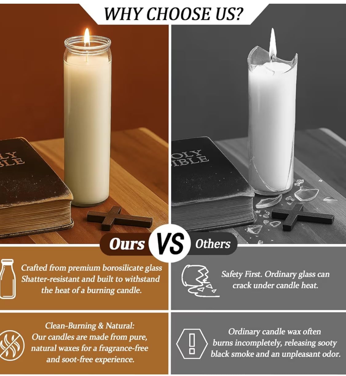 White Prayer Glass Candle, 8 Inch, 12 Pack, Devotional for Vigils, Ceremonies