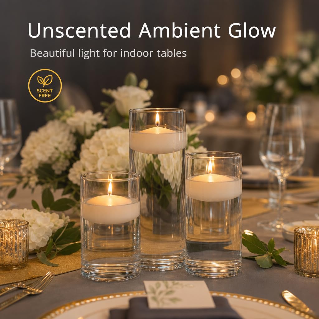 yummi Set of 18 Floating Candles and Cylinder Vases - Ivory