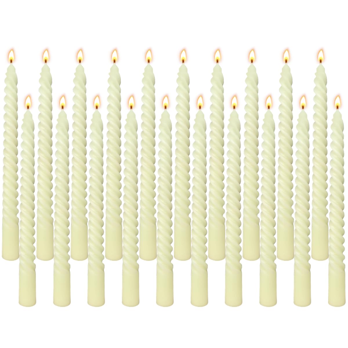 20 Pack 10 Inch Ivory Spiral Taper Candles for Home Decor and Religious Ceremonies, Unscented Dripless Twisted Candlesticks for Weddings Dinner Holiday Decoration Formal Events