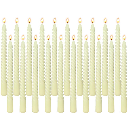 20 Pack 10 Inch Ivory Spiral Taper Candles for Home Decor and Religious Ceremonies, Unscented Dripless Twisted Candlesticks for Weddings Dinner Holiday Decoration Formal Events