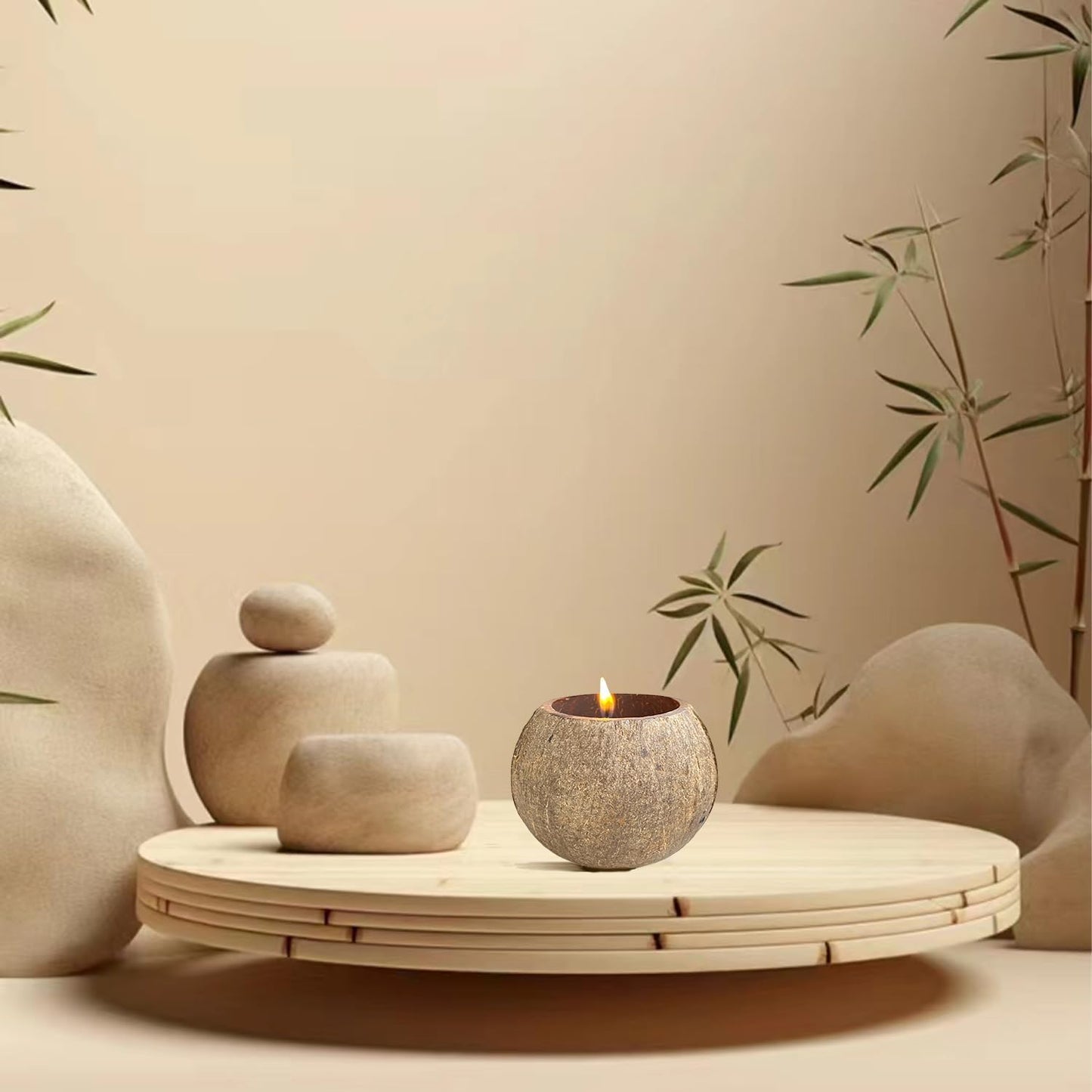 Phinicco 4 Pack Coconut Shell Candle Bowls - Wooden Candle Holders for DIY Candles & Home Decor