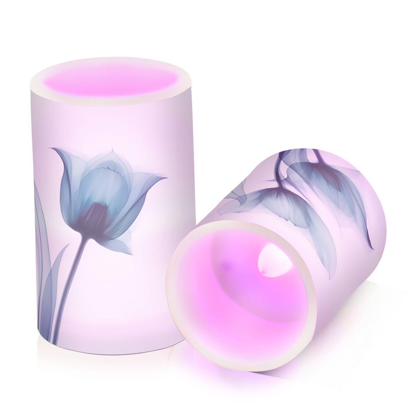 BOENLE Flickering Flameless Candles, Blue Tulip Flower LED Candles with Remote Timer, Set of 2 Battery Operated Candle for Valentine Wedding Birthday