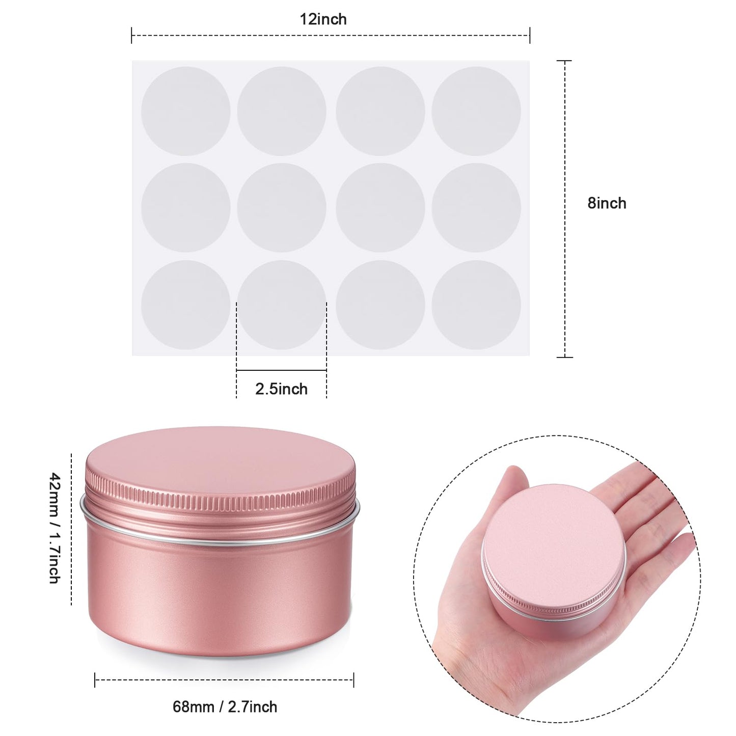 Patelai 36 Pcs 4 oz Metal Round Tins Aluminum Tin Cans Salve Tins Containers with Screw Lid 10 Sheets Stickers for Salve Spice Candies Balms Candles (Rose Gold)
