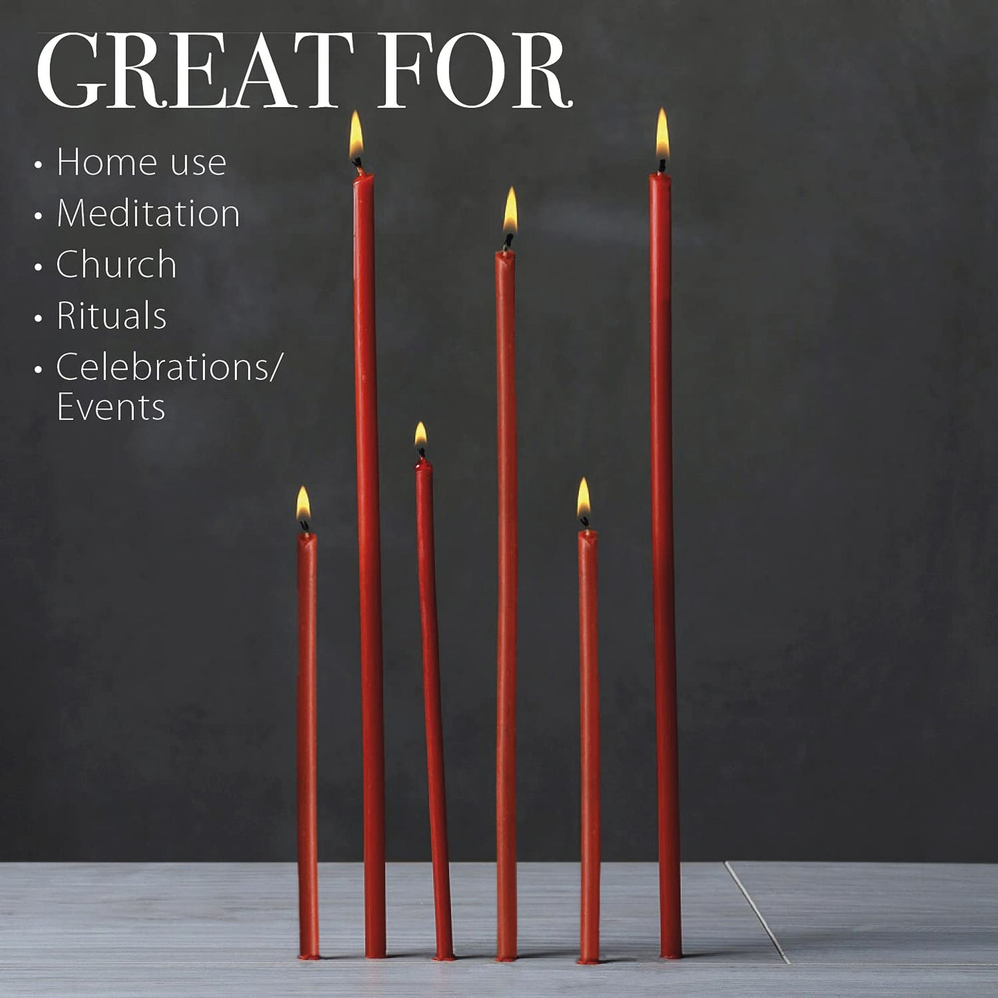 Danilovo Thin Taper Beeswax Candles - No-Drip, Smoke-Less, Tall, Decorative, Honey Scented Candles Ideal for Church Prayer, Rituals, Decor or Birthday – 7.3”x0.24” (Red, 100pcs)