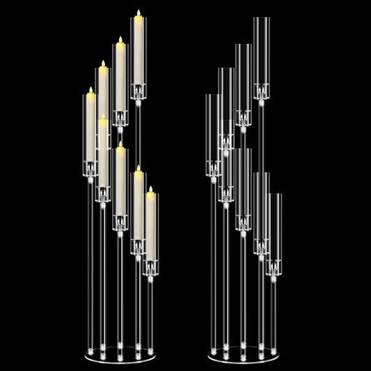 2 Set 8 Arm Acrylic Candle Holder, Mjkeomo 49.2'' Tall Candelabra Centerpieces for Tables Clear Candlesticks Holder for Housewarming Gift Fireplace Halloween Christmas Decor Fit 0.87'' LED Candle