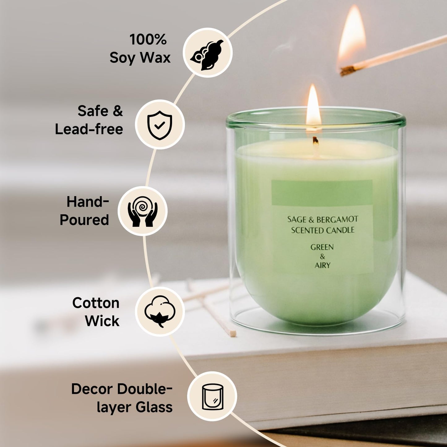 KOIMYSA Sage Citrus Scented Green Candles, Natural Soy Non Toxic Single Wick Aromatherapy Candle for Home Decor, Summer Fragrance