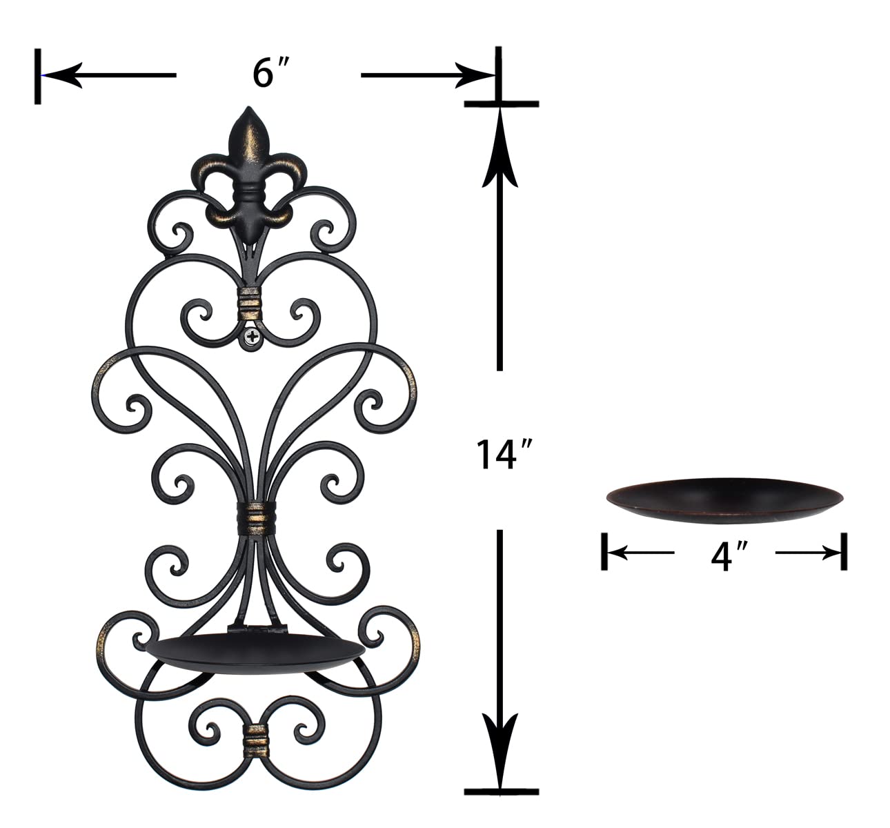 JUCONSIN Wall Sconces Candle Holder Set of 2, Metal Wall Decorations Hanging Wall Mounted Candle Sconces for Living Room Dining Room, Black with Gold (Black with Gold)