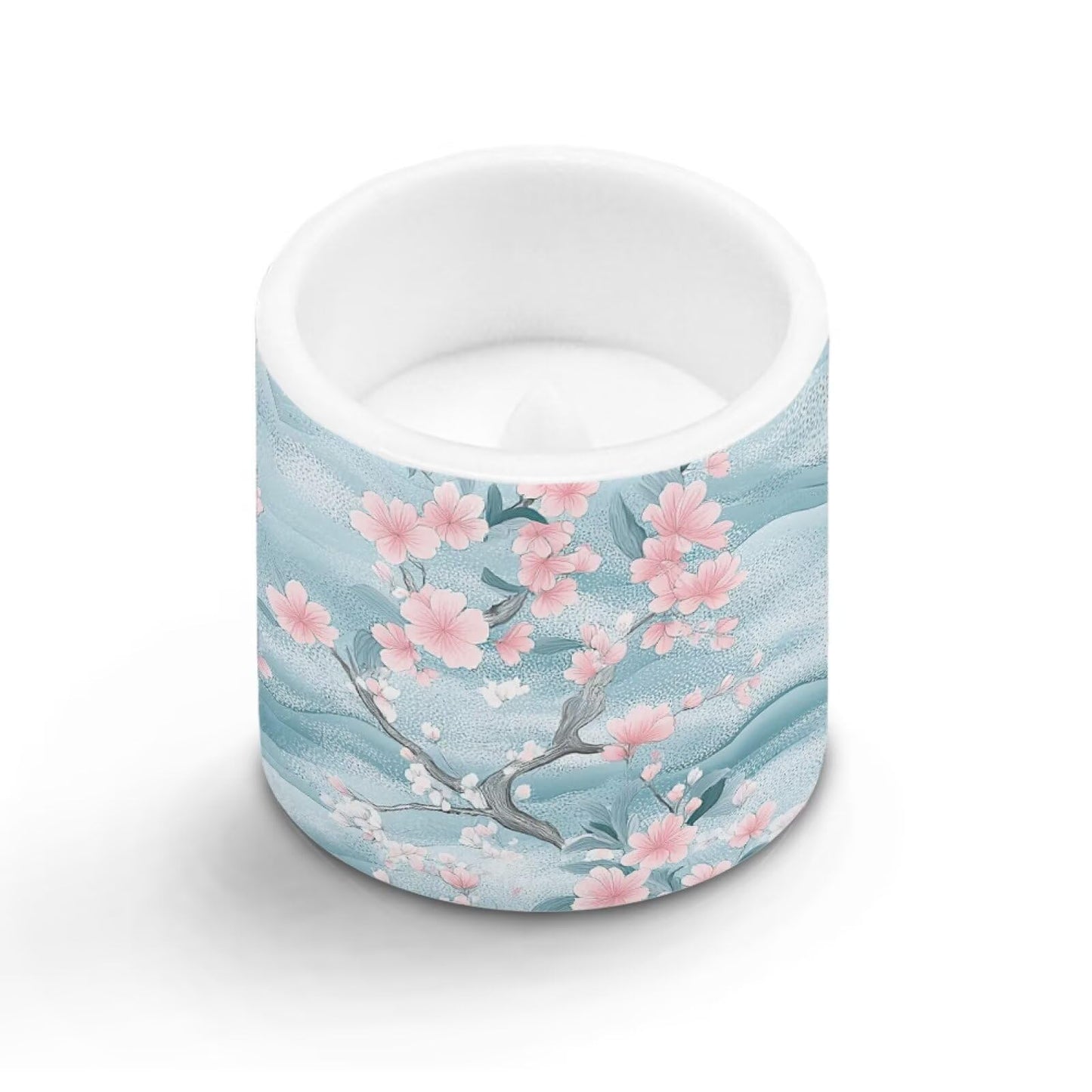 Cozeyat Marbel Cherry Blossoms Convenient Flameless Candles 4 Pack Battery Operated LED Pillar Candles with Remote Control Timer Waterproof for Indoor Outdoor All Uses