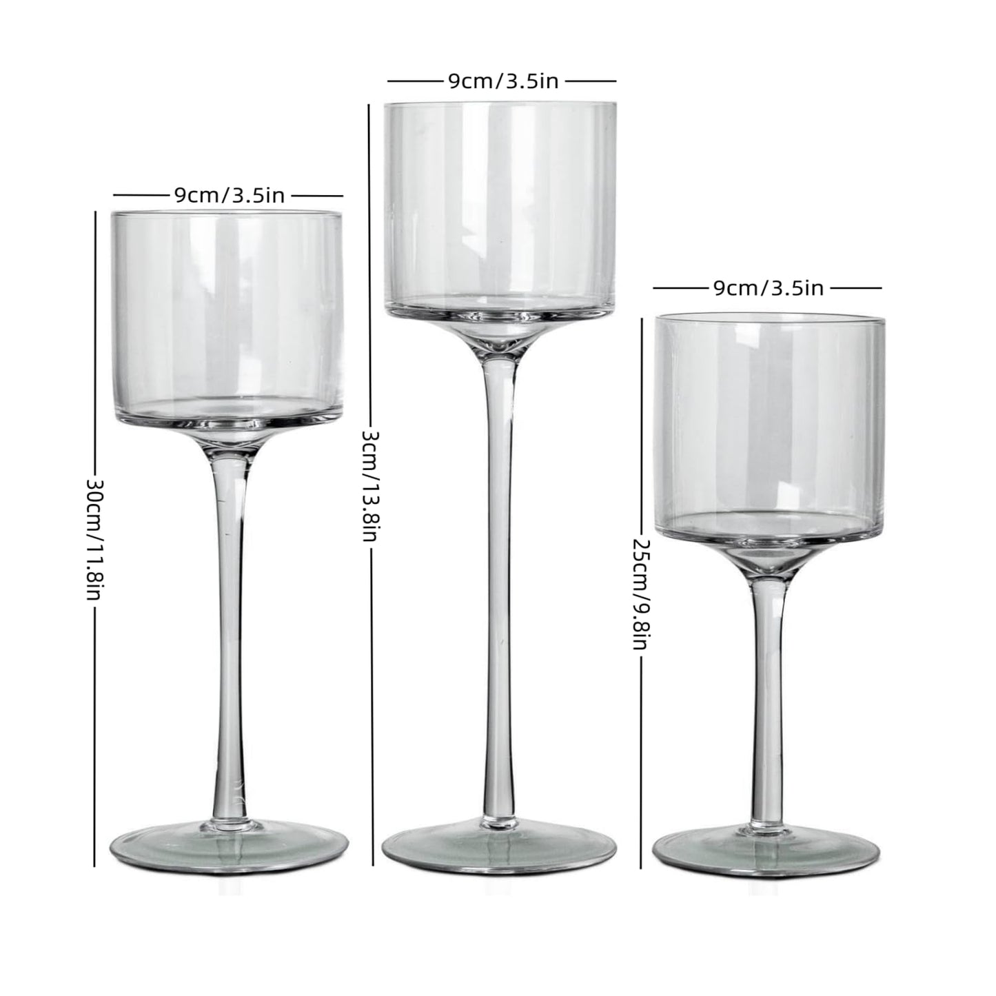 Glass Candleholders Tea Light Candle Holders Clear Wedding Weddings Hurricane Tall Elegant Ideal for Dining Party Home Decor Parties Table Settings Gifts Different Sizes (1 Set Large Clear)