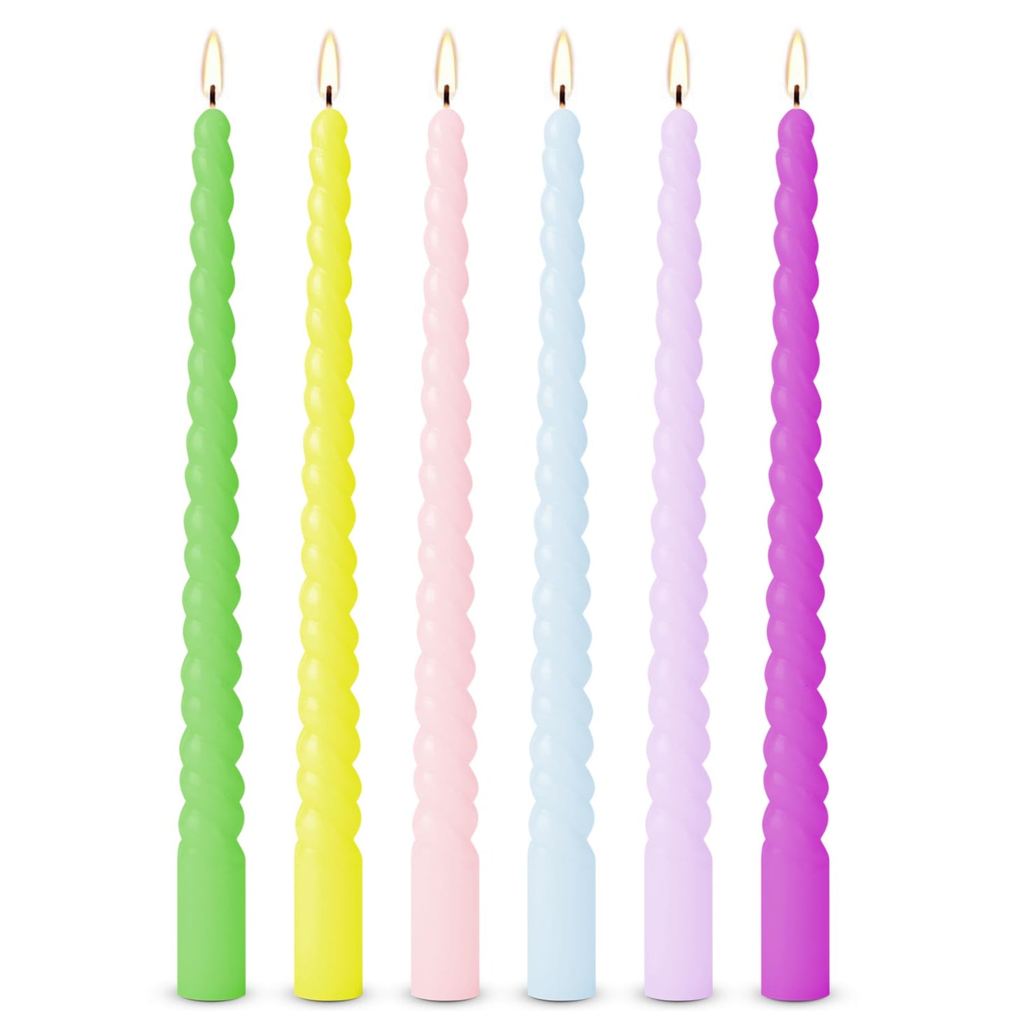 6pcs Colorful Spiral Candles, 12 Inch 6 Colors Dripless Twisted Candlesticks, Long Unscented Candle Sticks, 8-10 Buring Time for Wedding Displays Home Dining Table Supplies