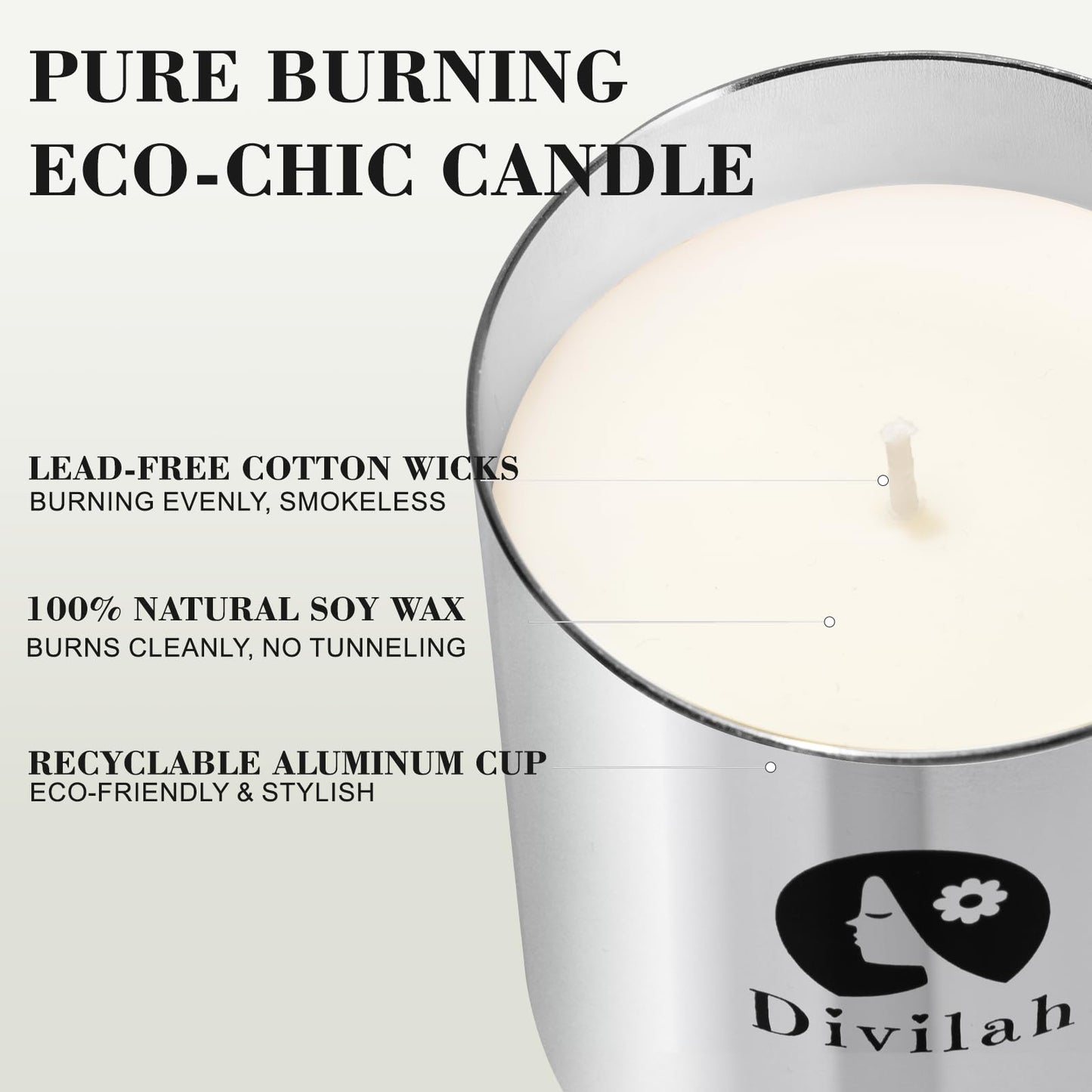 Divilah English Pear&Freesia Scented Candles, 65 Hour Long Lasting Non Toxic Natural Soy Wax in Silver Aluminum Jar, Luxury Large Home Decorative Scented Candle, Aromatherapy Gift for Women, Men,9.9oz